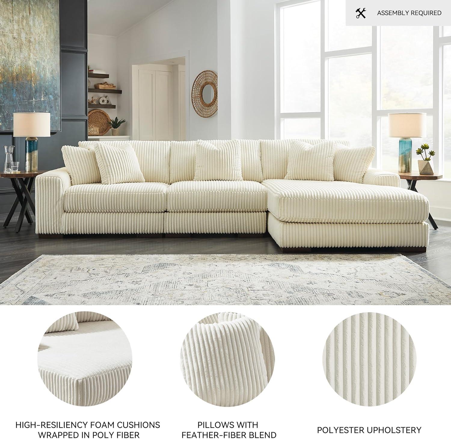 imageSignature Design by Ashley Lindyn Casual Anti Sag 3Piece Sectional with Double Chaise Reversible Cushions and 5 Accent Pillows GrayWhite