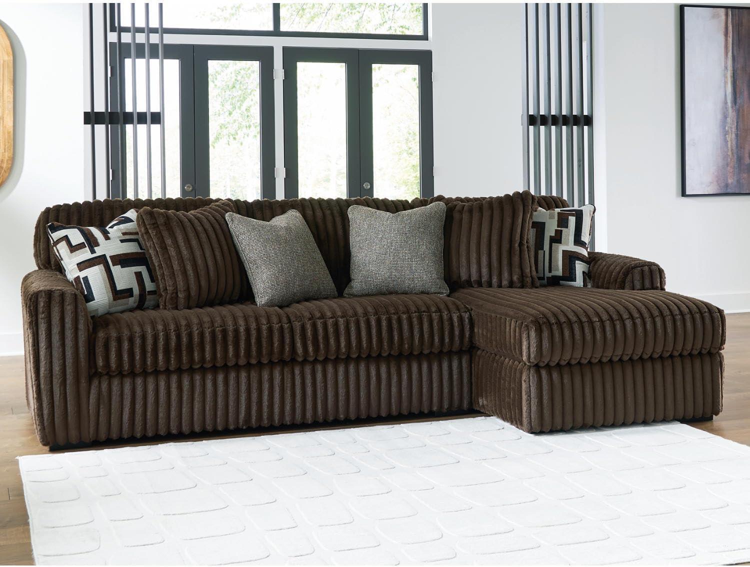 imageSignature Design by Ashley MidnightMadness Contemporary Symmetrical 2Piece Sectional with Reversible Seat Cushion Dark BrownBrown