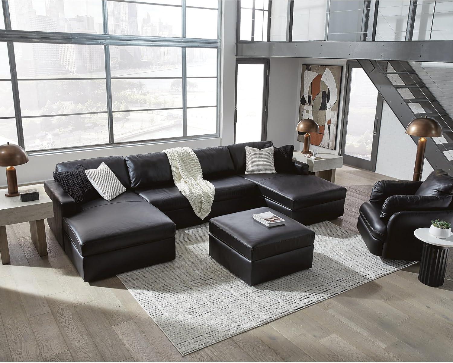 imageSignature Design by Ashley ModMax II Modern Leather Match Oversized Accent Ottoman with NonSkid Legs Black32D x 32W x 20H