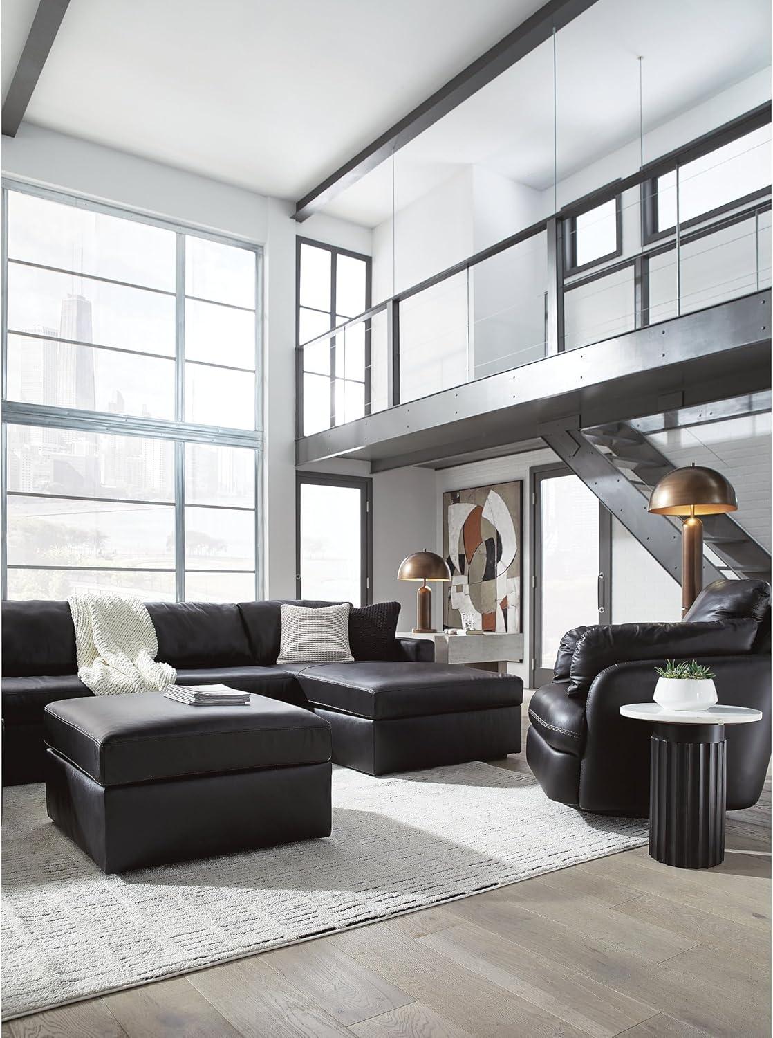 imageSignature Design by Ashley ModMax II Modern Leather Match Oversized Accent Ottoman with NonSkid Legs Black32D x 32W x 20H