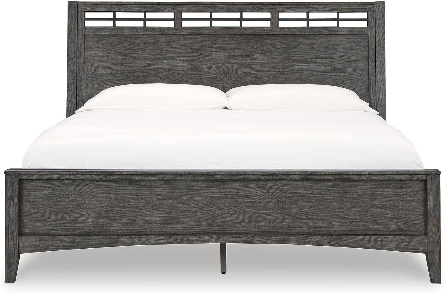imageSignature Design by Ashley Montillan Contemporary King Panel Bed with LayBack Headboard Foundation or Box Spring Needed Dark BrownCalifornia King Panel Bed
