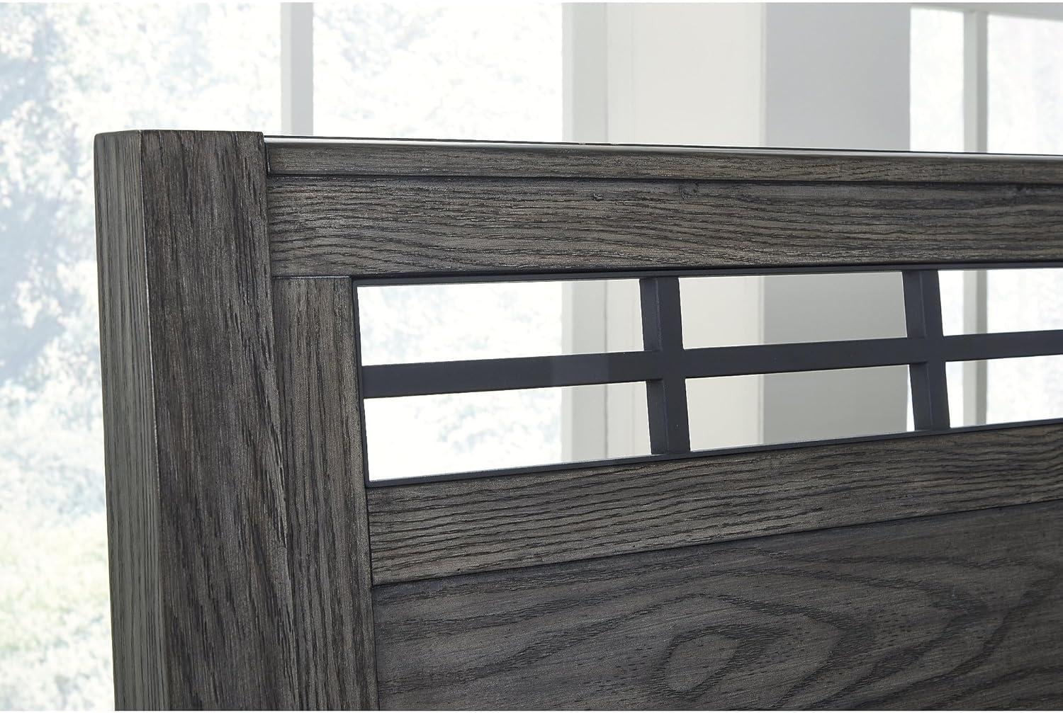 imageSignature Design by Ashley Montillan Contemporary King Panel Bed with LayBack Headboard Foundation or Box Spring Needed Dark BrownCalifornia King Panel Bed