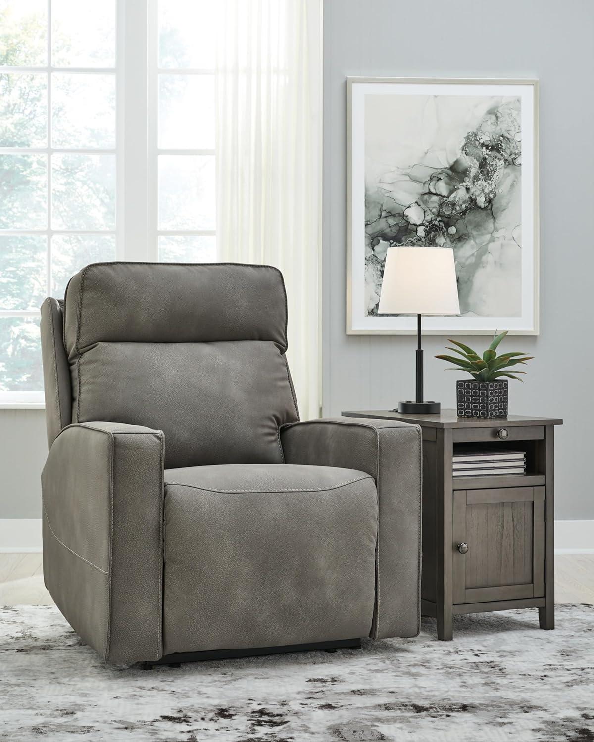 imageSignature Design by Ashley NextGen Durapella Modern Faux Leather Wall Hugger Power Recliner with Adjustable Headrest and USB Ports Gray
