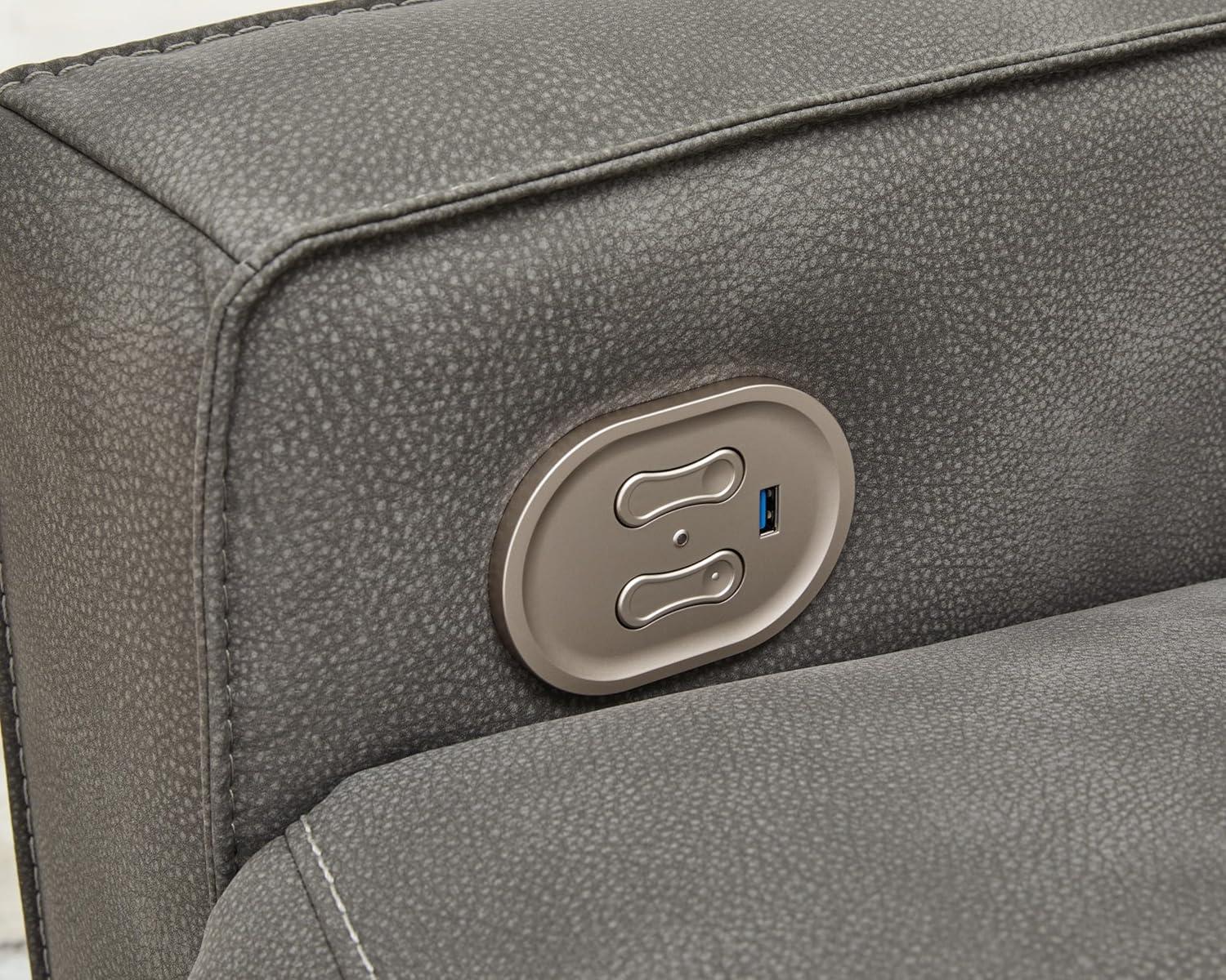 imageSignature Design by Ashley NextGen Durapella Modern Faux Leather Wall Hugger Power Recliner with Adjustable Headrest and USB Ports Gray