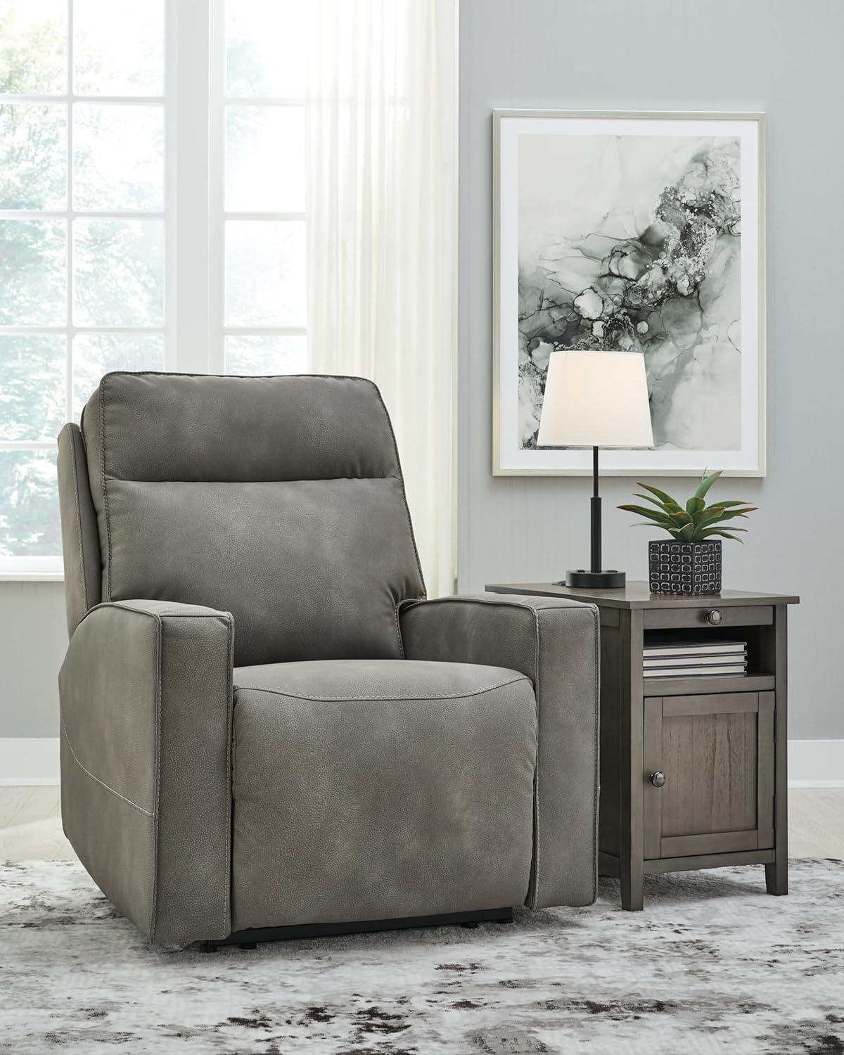 imageSignature Design by Ashley NextGen Durapella Modern Faux Leather Wall Hugger Power Recliner with Adjustable Headrest and USB Ports Gray
