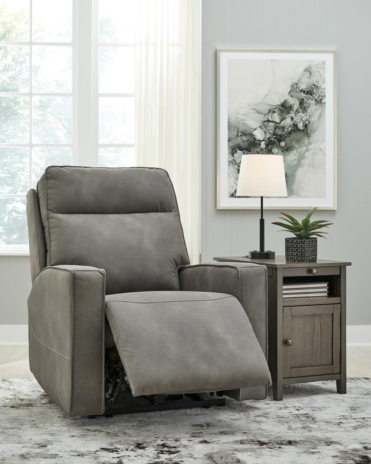 imageSignature Design by Ashley NextGen Durapella Modern Faux Leather Wall Hugger Power Recliner with Adjustable Headrest and USB Ports Gray