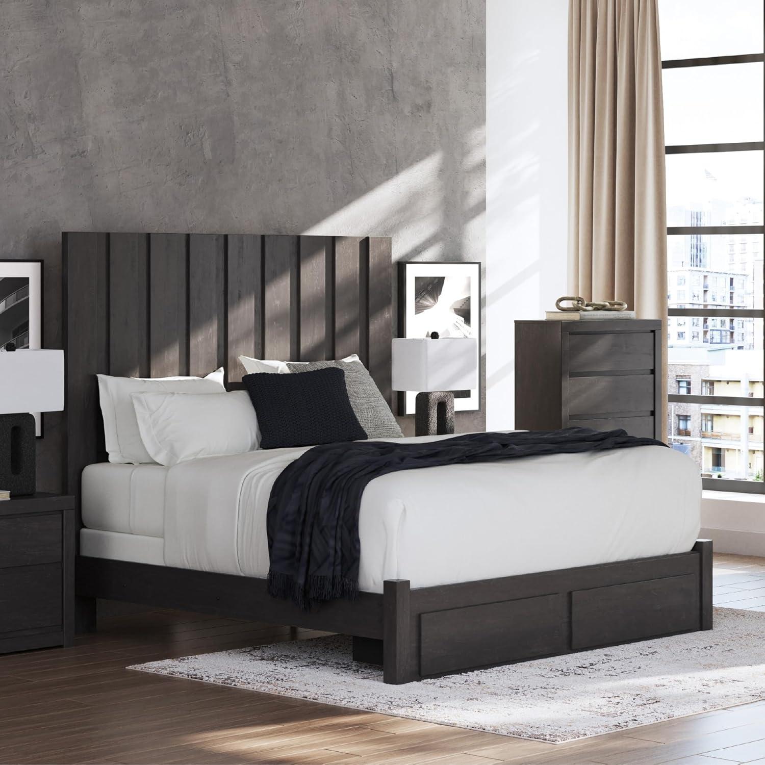 imageSignature Design by Ashley Parlayon Modern Panel Storage Bed Foundation or Box Spring Needed Queen GrayPanel Storage Bed