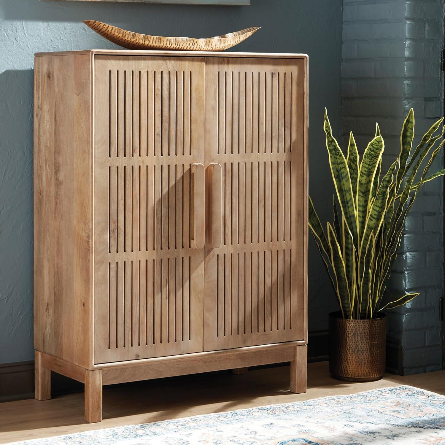 imageSignature Design by Ashley Pellamour Casual Bar Cabinet with AntiTipping and Adjustable Shelf Light Brown