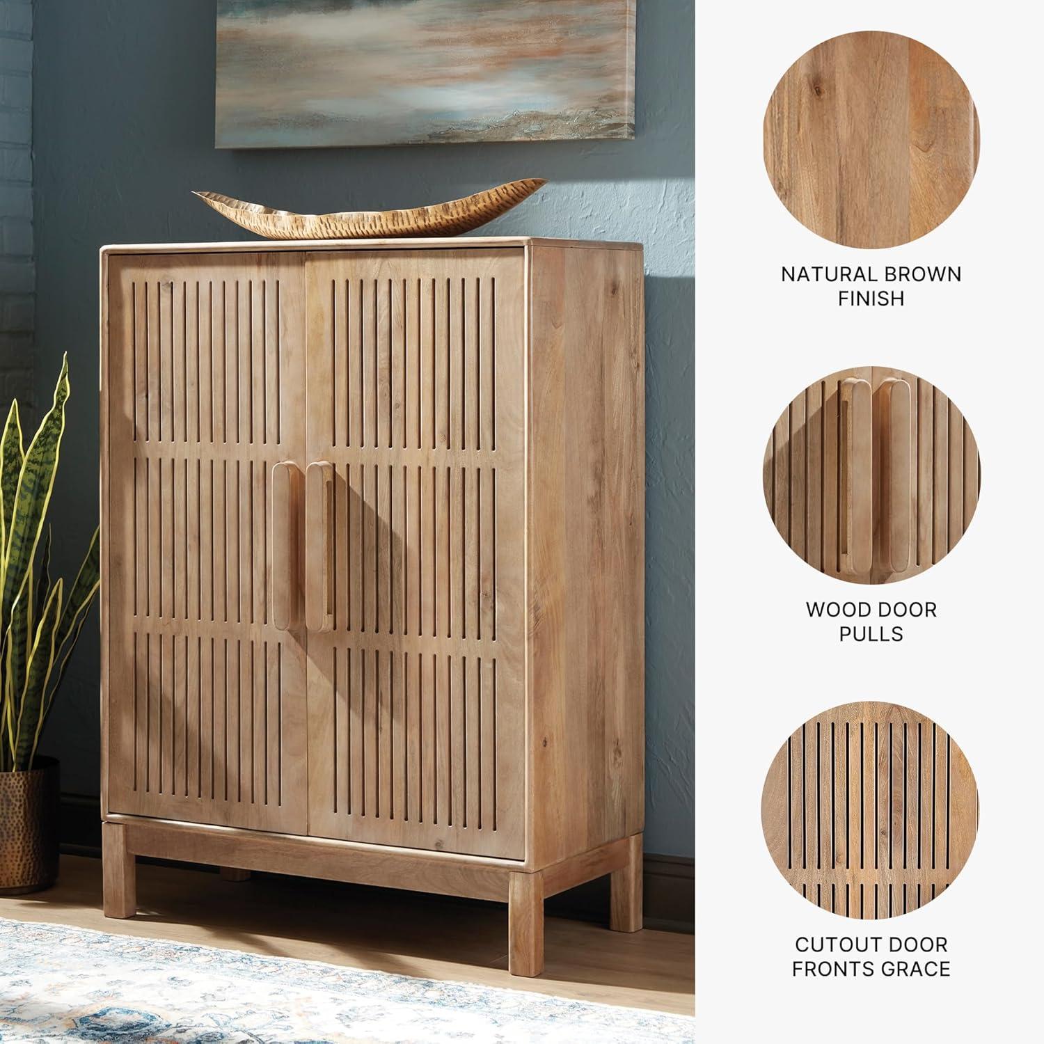 imageSignature Design by Ashley Pellamour Casual Bar Cabinet with AntiTipping and Adjustable Shelf Light Brown