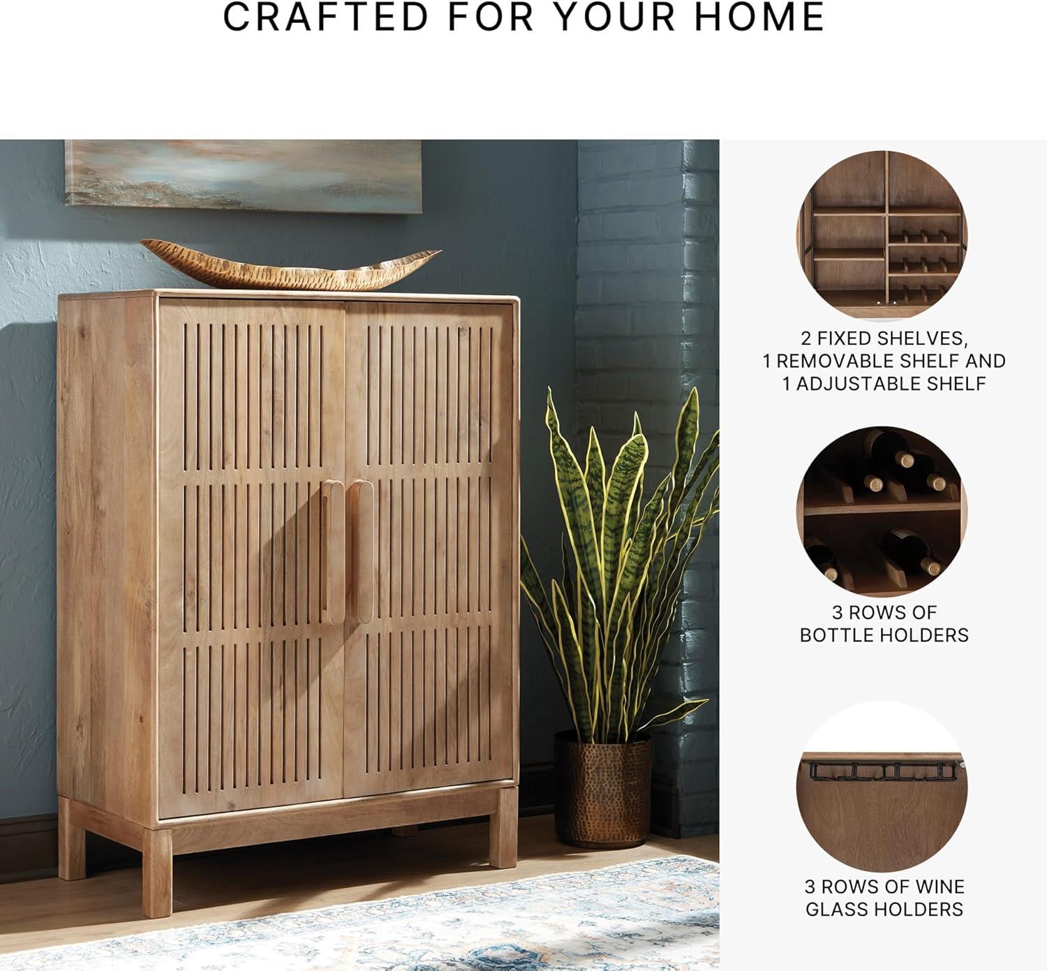 imageSignature Design by Ashley Pellamour Casual Bar Cabinet with AntiTipping and Adjustable Shelf Light Brown