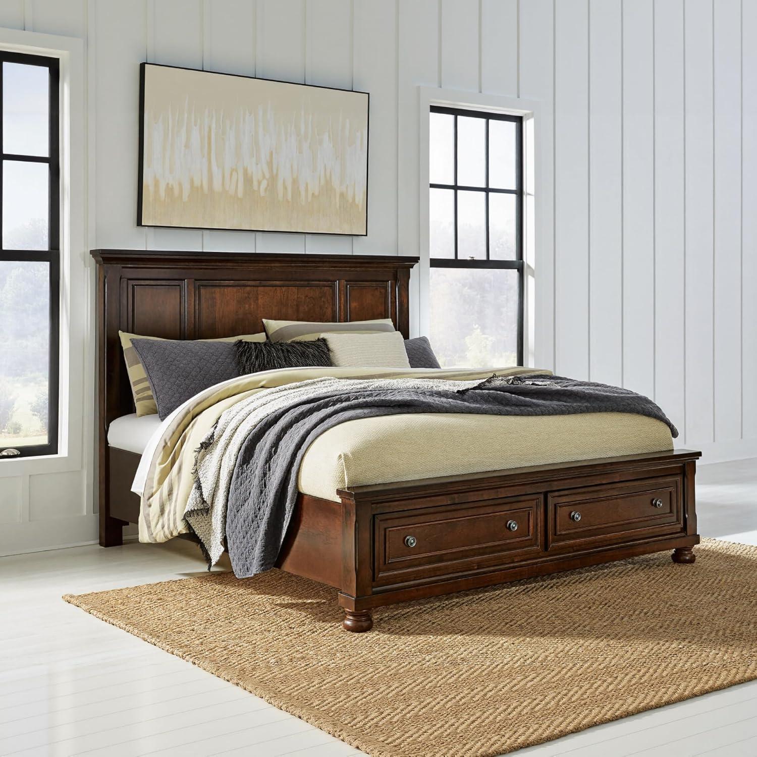 imageSignature Design by Ashley Porter Traditional 2Drawer California King Panel Platform Storage Bed with Bun Feet Foundation or Box Spring Not Needed Dark Brown
