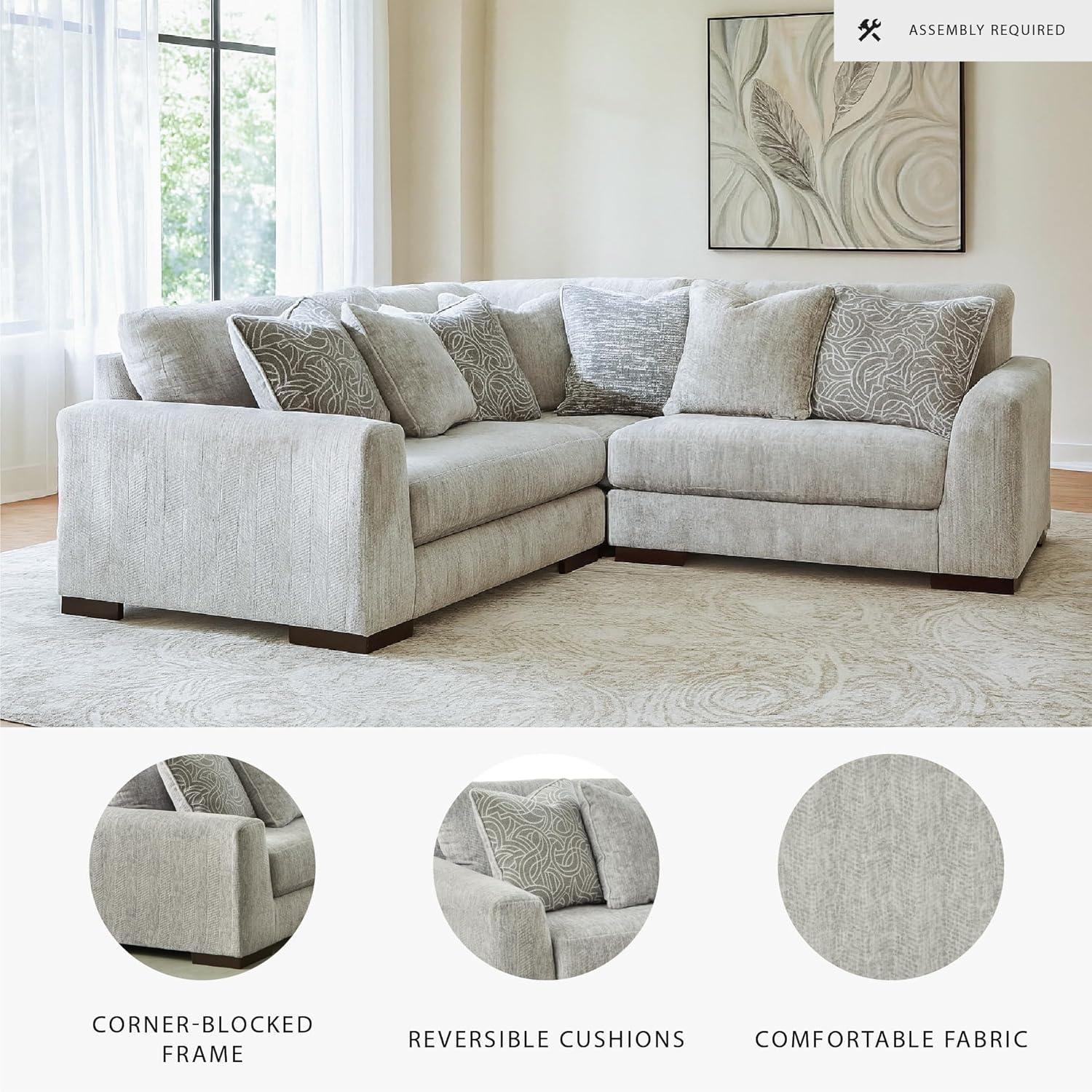 imageSignature Design by Ashley Regent Park Contemporary Anti Sag RightArm Facing 4Piece Sectional with Reversible Cushions and 9 Accent Pillows Light GrayLight Gray