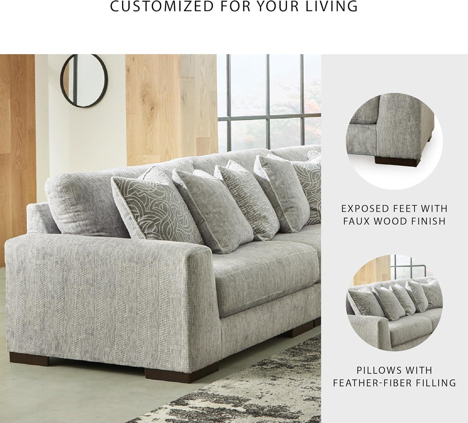 imageSignature Design by Ashley Regent Park Contemporary Anti Sag RightArm Facing 4Piece Sectional with Reversible Cushions and 9 Accent Pillows Light GrayLight Gray