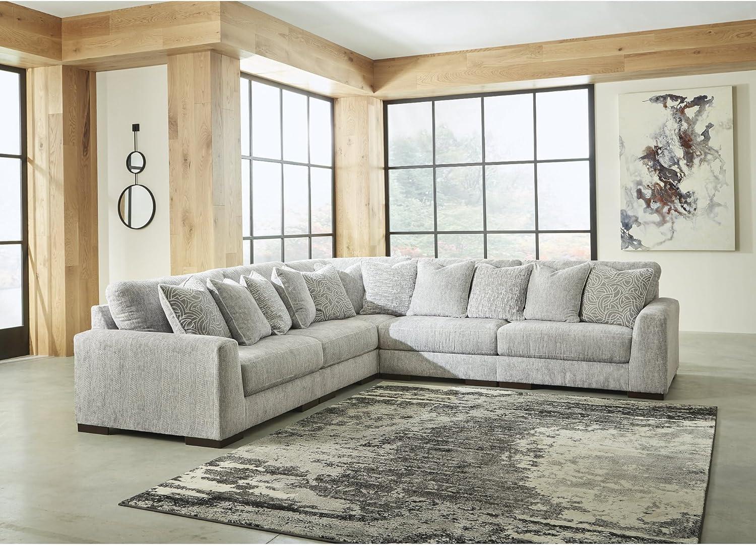imageSignature Design by Ashley Regent Park Contemporary Anti Sag RightArm Facing 4Piece Sectional with Reversible Cushions and 9 Accent Pillows Light GrayLight Gray