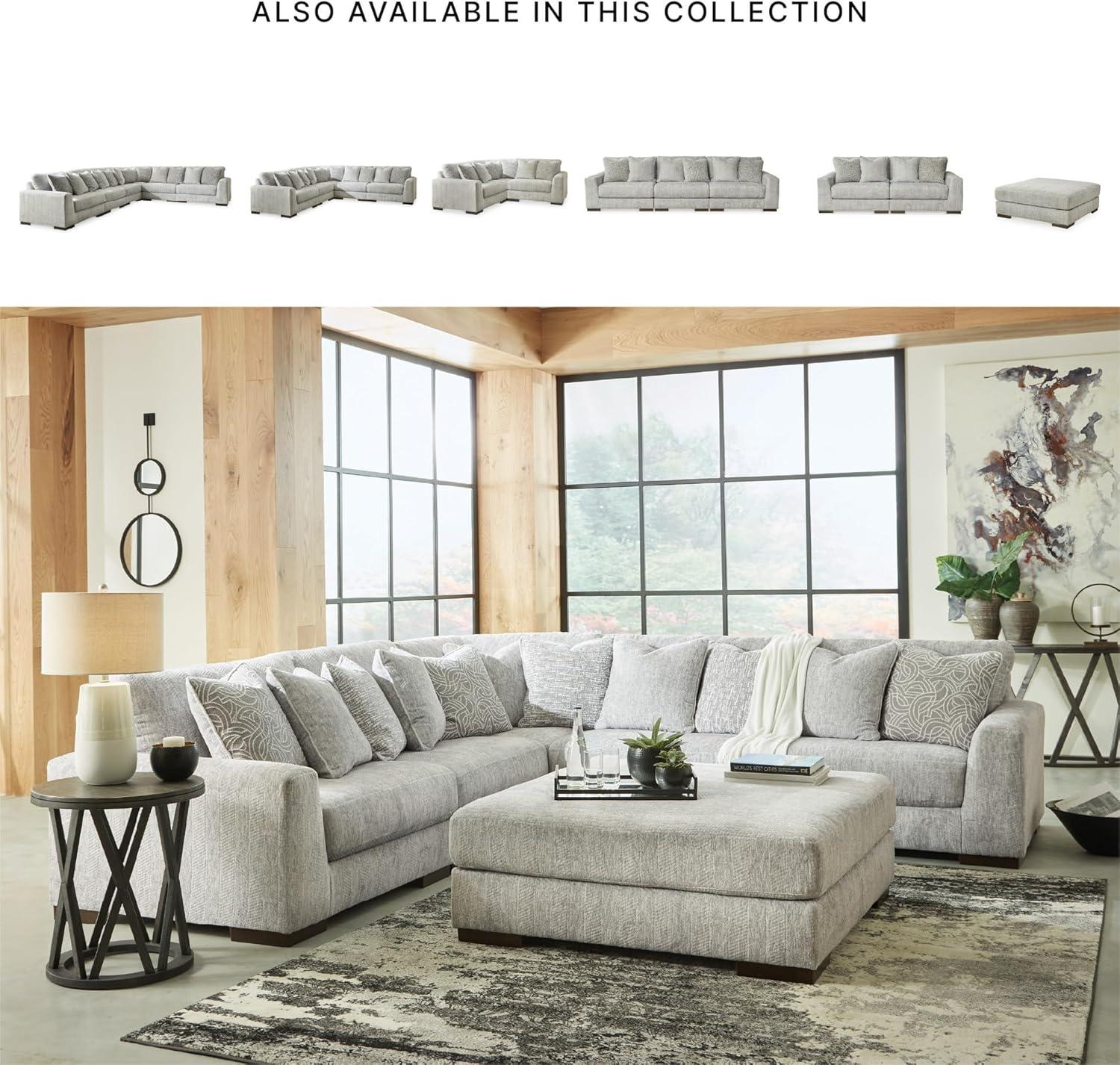 imageSignature Design by Ashley Regent Park Contemporary Anti Sag RightArm Facing 4Piece Sectional with Reversible Cushions and 9 Accent Pillows Light GrayLight Gray