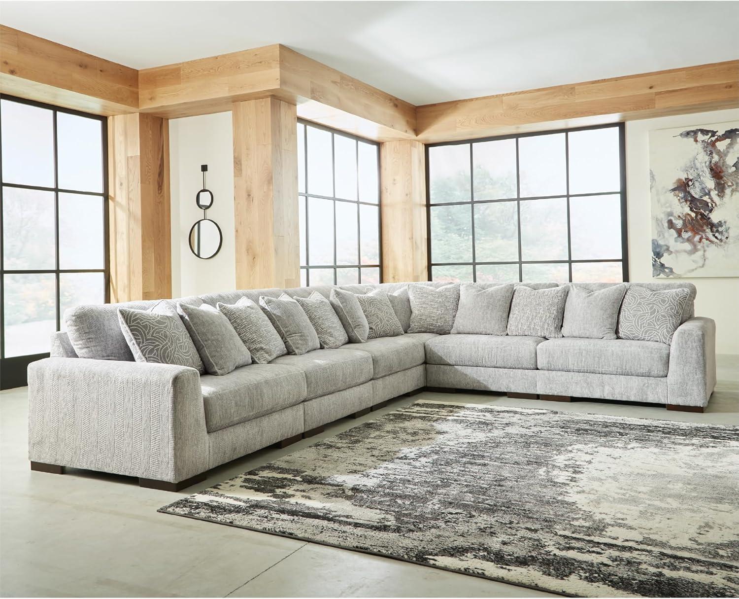 imageSignature Design by Ashley Regent Park Contemporary Anti Sag RightArm Facing 4Piece Sectional with Reversible Cushions and 9 Accent Pillows Light GrayLight Gray