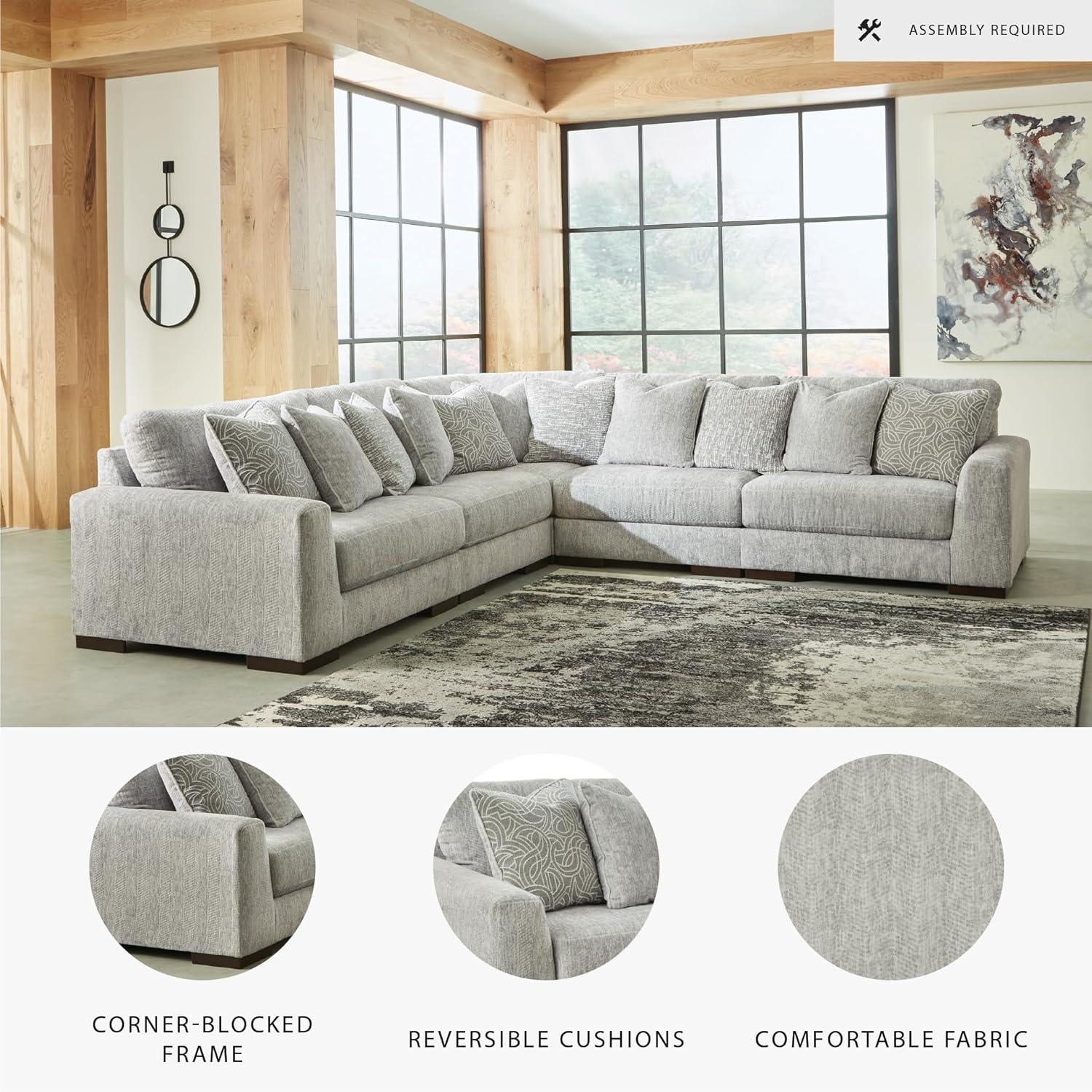 imageSignature Design by Ashley Regent Park Contemporary Anti Sag RightArm Facing 4Piece Sectional with Reversible Cushions and 9 Accent Pillows Light GrayLight Gray