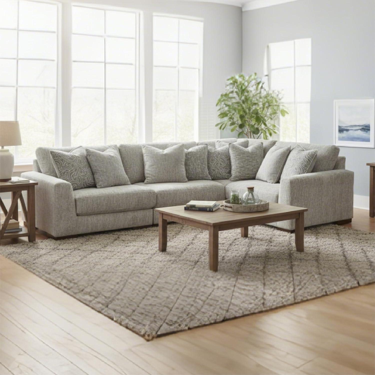 imageSignature Design by Ashley Regent Park Contemporary Anti Sag RightArm Facing 4Piece Sectional with Reversible Cushions and 9 Accent Pillows Light GrayLight Gray