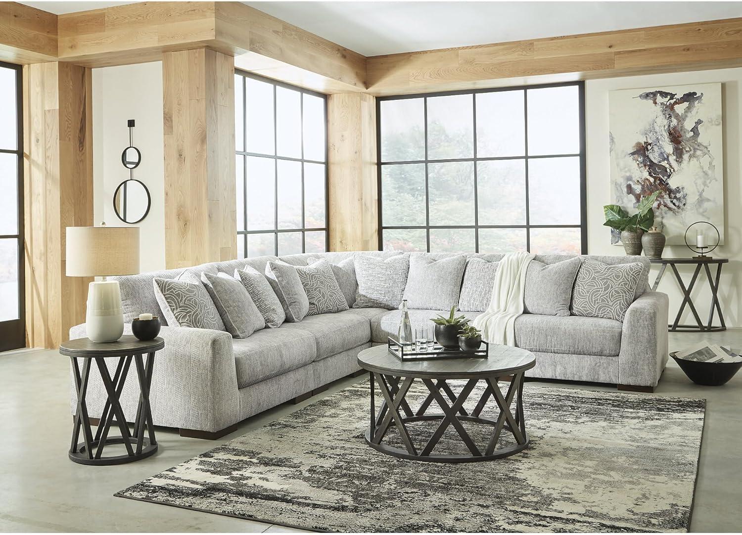 imageSignature Design by Ashley Regent Park Contemporary Anti Sag RightArm Facing 4Piece Sectional with Reversible Cushions and 9 Accent Pillows Light GrayLight Gray