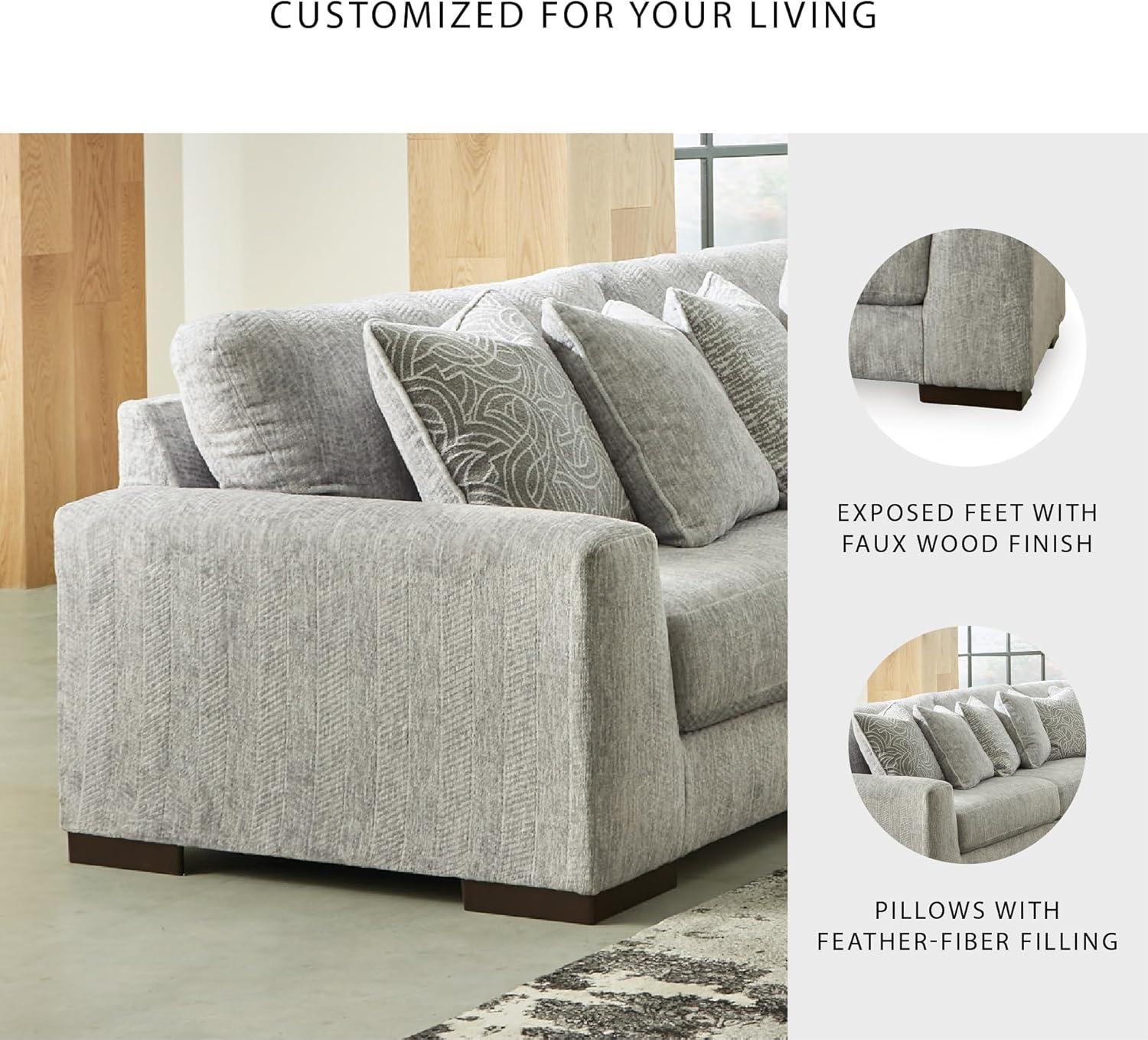 imageSignature Design by Ashley Regent Park Contemporary Anti Sag RightArm Facing 4Piece Sectional with Reversible Cushions and 9 Accent Pillows Light GrayLight Gray
