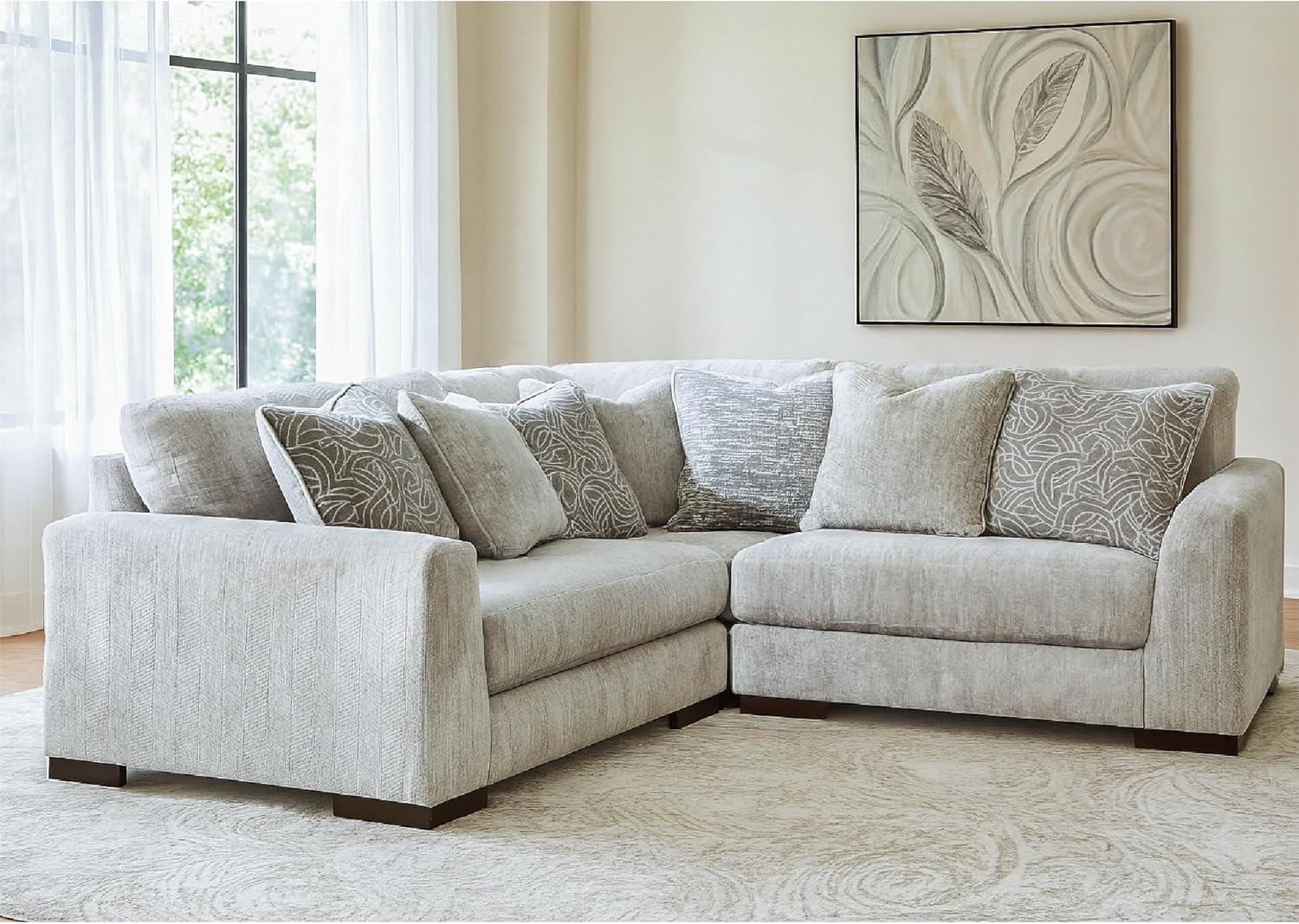 imageSignature Design by Ashley Regent Park Contemporary Anti Sag RightArm Facing 4Piece Sectional with Reversible Cushions and 9 Accent Pillows Light GrayLight Gray
