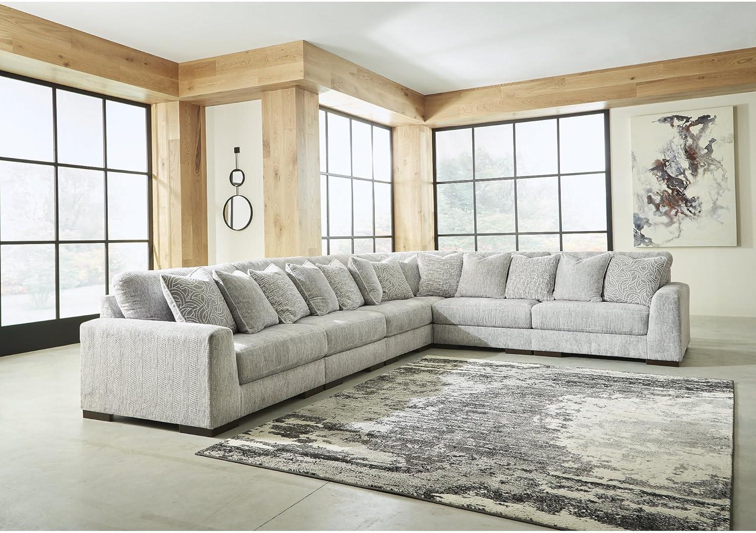 imageSignature Design by Ashley Regent Park Contemporary Anti Sag RightArm Facing 4Piece Sectional with Reversible Cushions and 9 Accent Pillows Light GrayLight Gray