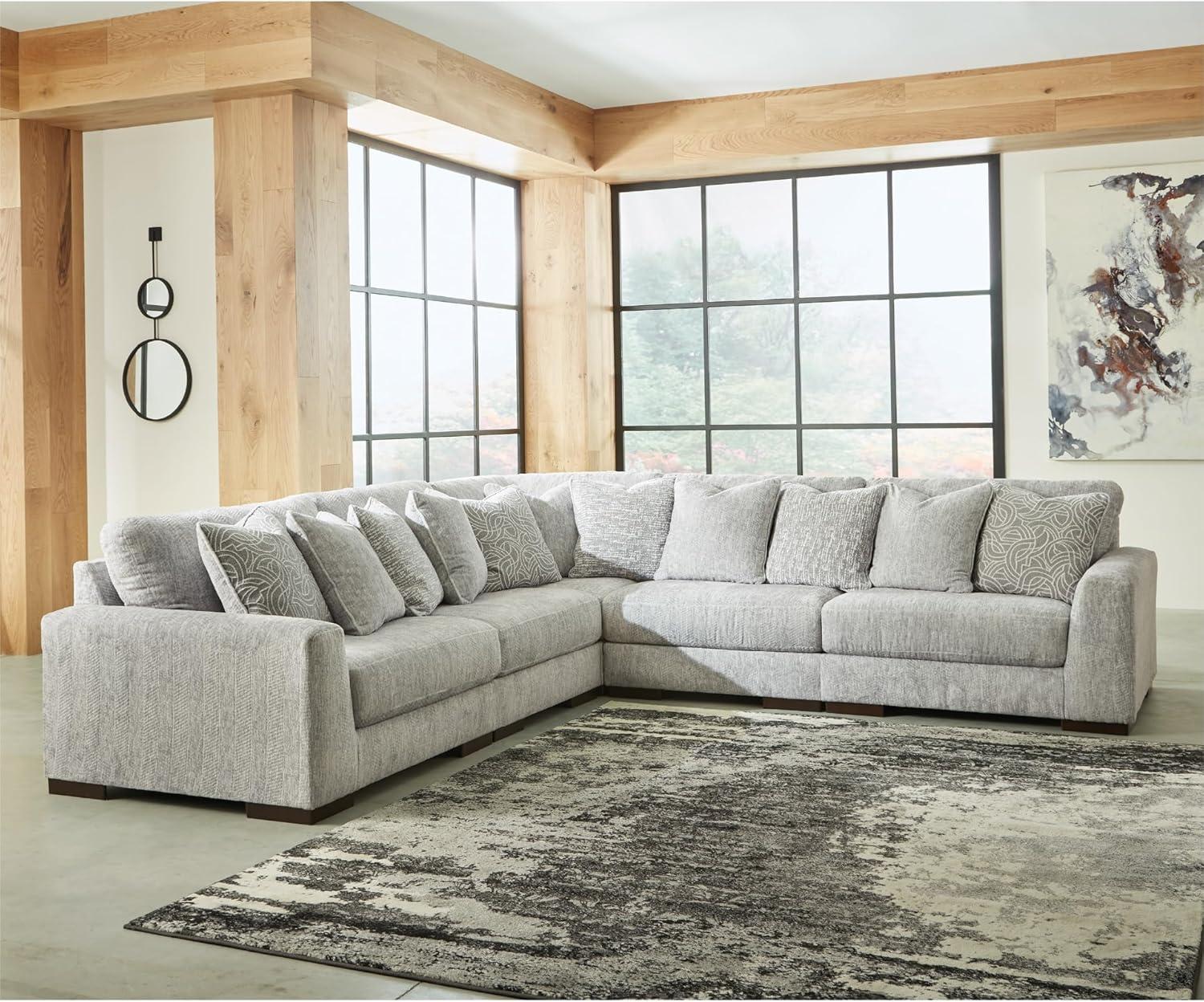 imageSignature Design by Ashley Regent Park Contemporary Anti Sag RightArm Facing 4Piece Sectional with Reversible Cushions and 9 Accent Pillows Light GrayLight Gray