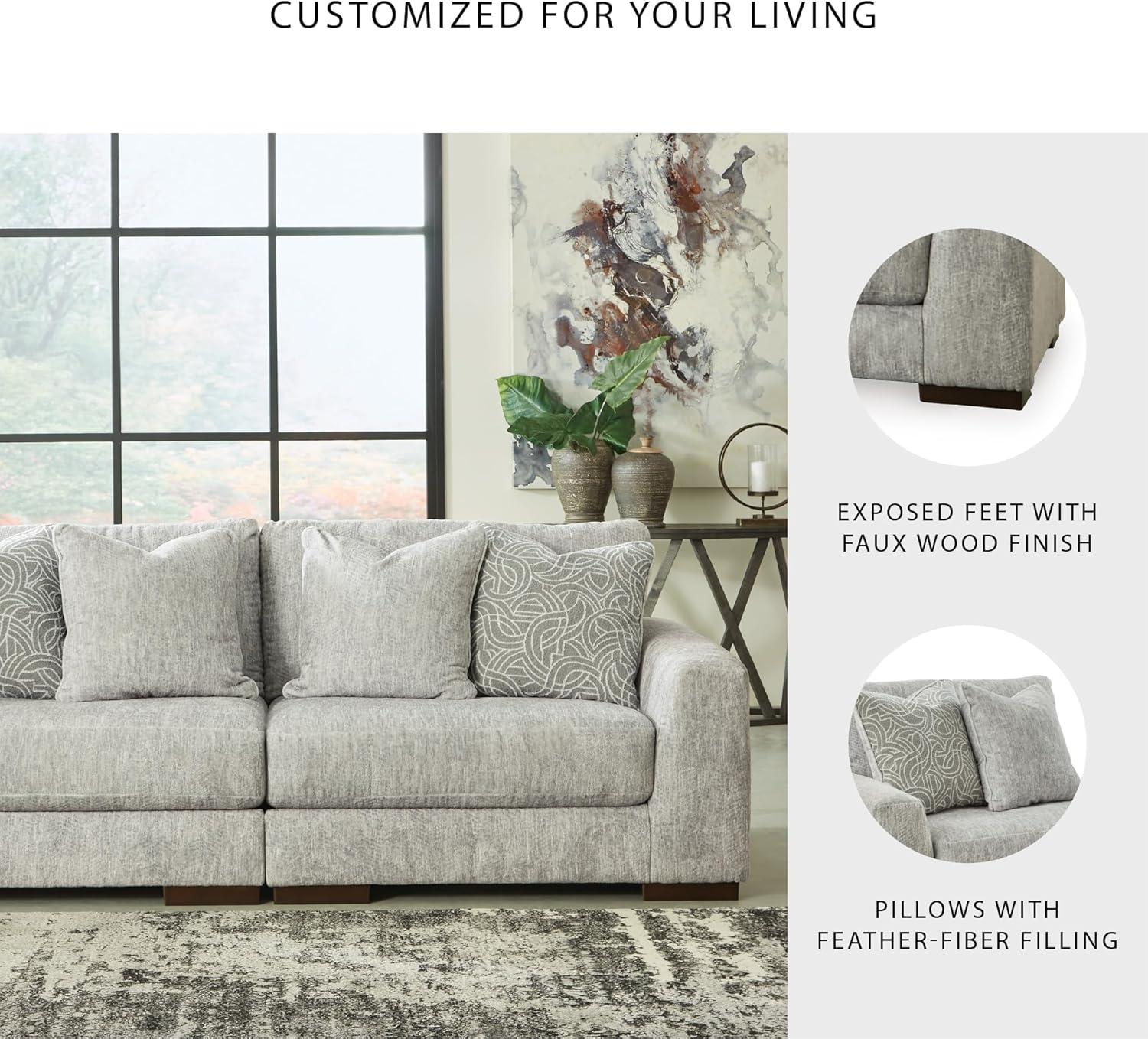 imageSignature Design by Ashley Regent Park Contemporary Anti Sag RightArm Facing 4Piece Sectional with Reversible Cushions and 9 Accent Pillows Light GrayLight Gray