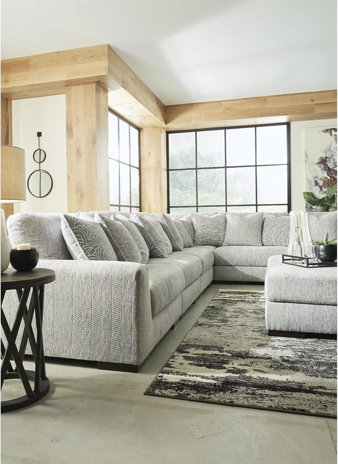 imageSignature Design by Ashley Regent Park Contemporary Anti Sag RightArm Facing 4Piece Sectional with Reversible Cushions and 9 Accent Pillows Light GrayLight Gray