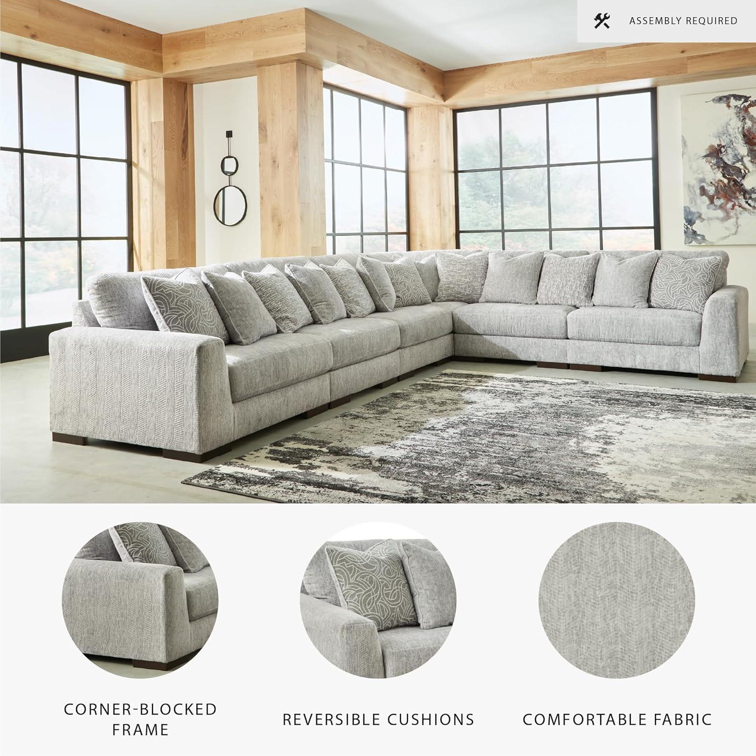 imageSignature Design by Ashley Regent Park Contemporary Anti Sag RightArm Facing 4Piece Sectional with Reversible Cushions and 9 Accent Pillows Light GrayLight Gray
