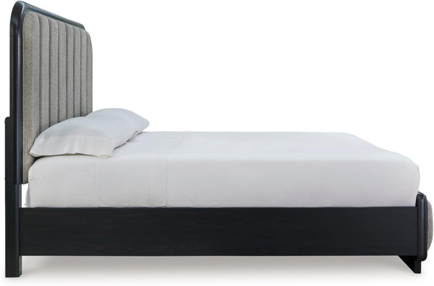 imageSignature Design by Ashley Rowanbeck Contemporary Queen Upholstered Panel Bed with Waterfall Edges Foundation or Box Spring Needed Black amp GrayCalifornia King Upholstered Panel Bed