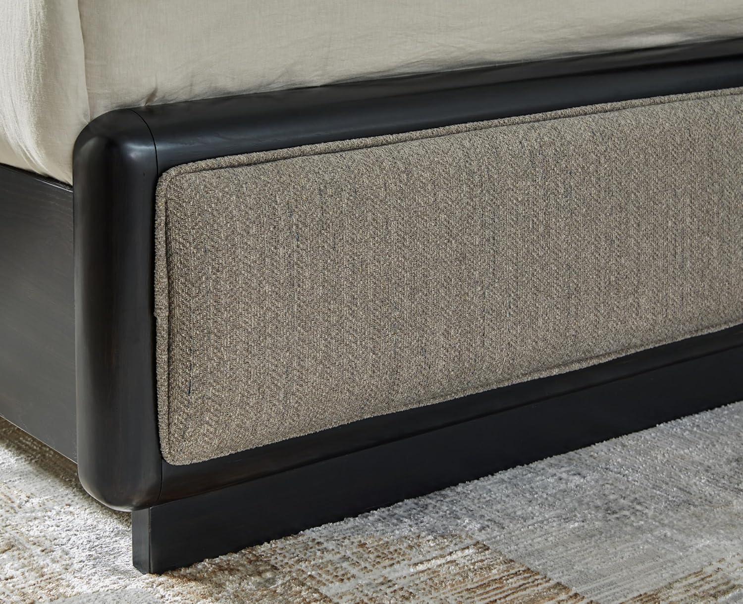 imageSignature Design by Ashley Rowanbeck Contemporary Queen Upholstered Panel Bed with Waterfall Edges Foundation or Box Spring Needed Black amp GrayCalifornia King Upholstered Panel Bed