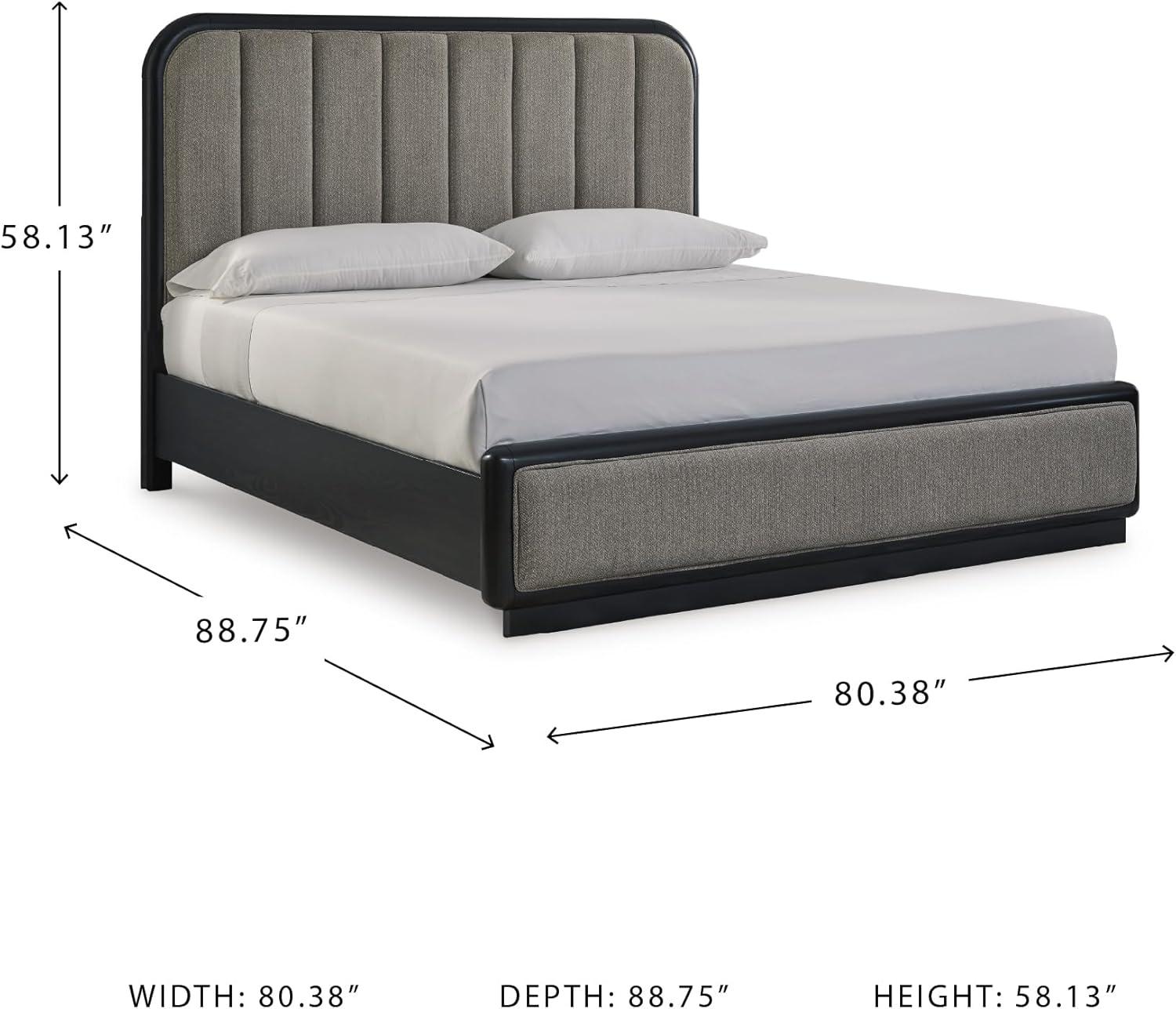 imageSignature Design by Ashley Rowanbeck Contemporary Queen Upholstered Panel Bed with Waterfall Edges Foundation or Box Spring Needed Black amp GrayKing Upholstered Panel Bed