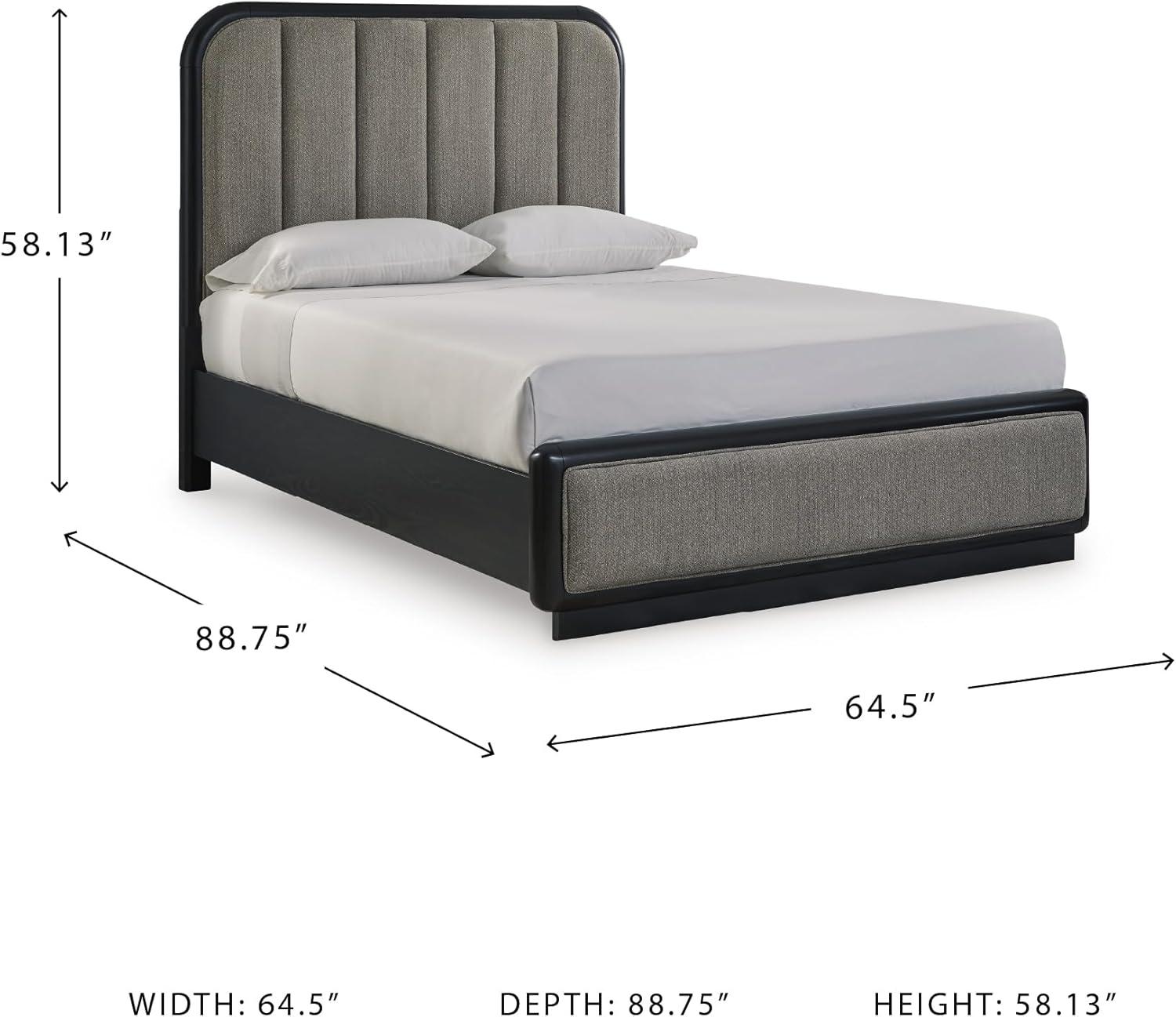imageSignature Design by Ashley Rowanbeck Contemporary Queen Upholstered Panel Bed with Waterfall Edges Foundation or Box Spring Needed Black amp GrayQueen Upholstered Panel Bed