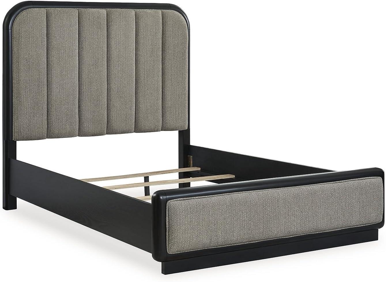 imageSignature Design by Ashley Rowanbeck Contemporary Queen Upholstered Panel Bed with Waterfall Edges Foundation or Box Spring Needed Black amp GrayQueen Upholstered Panel Bed