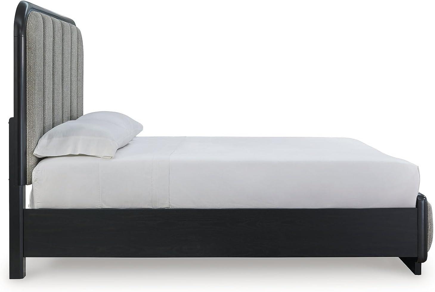 imageSignature Design by Ashley Rowanbeck Contemporary Queen Upholstered Panel Bed with Waterfall Edges Foundation or Box Spring Needed Black amp GrayQueen Upholstered Panel Bed