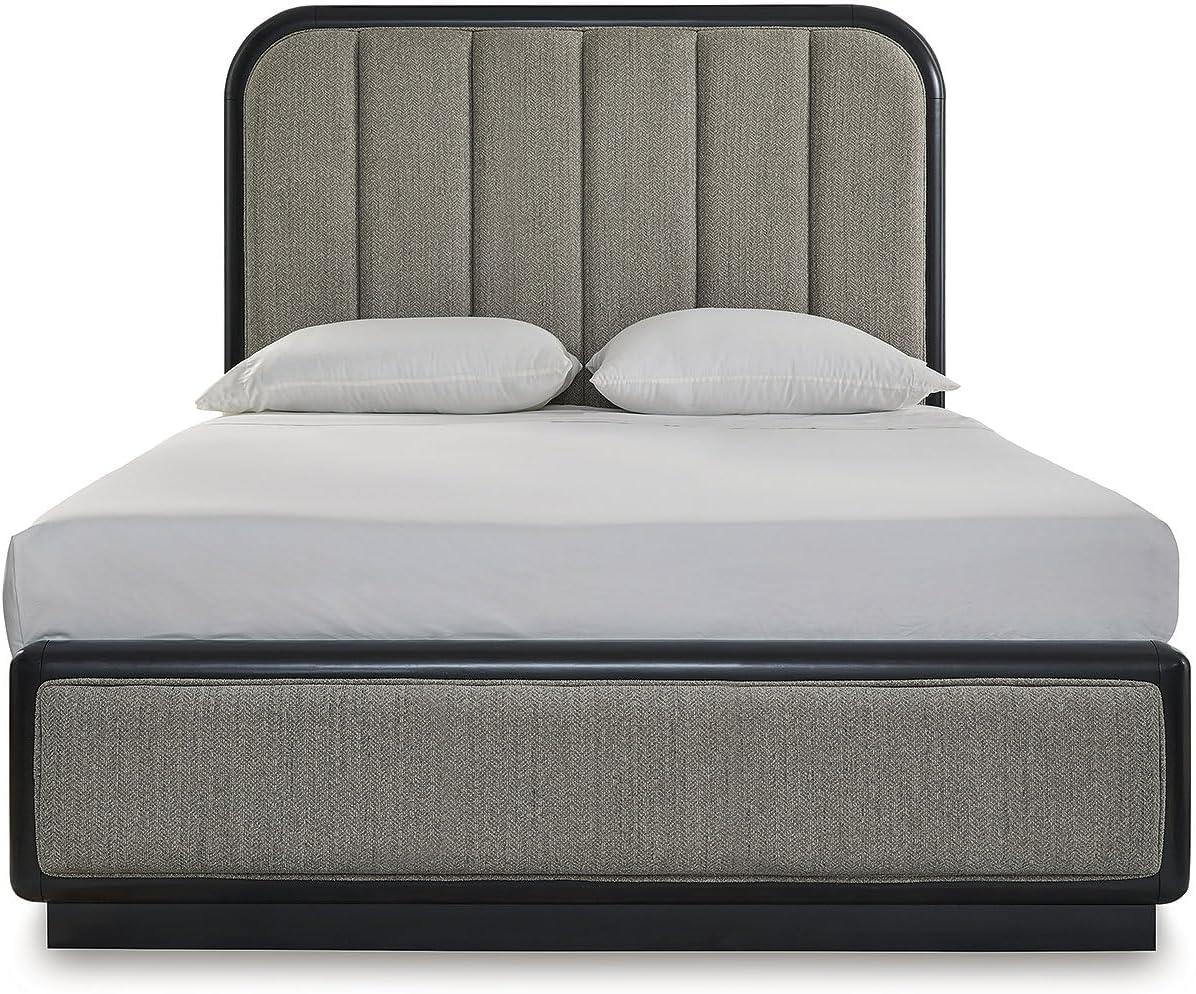 imageSignature Design by Ashley Rowanbeck Contemporary Queen Upholstered Panel Bed with Waterfall Edges Foundation or Box Spring Needed Black amp GrayQueen Upholstered Panel Bed