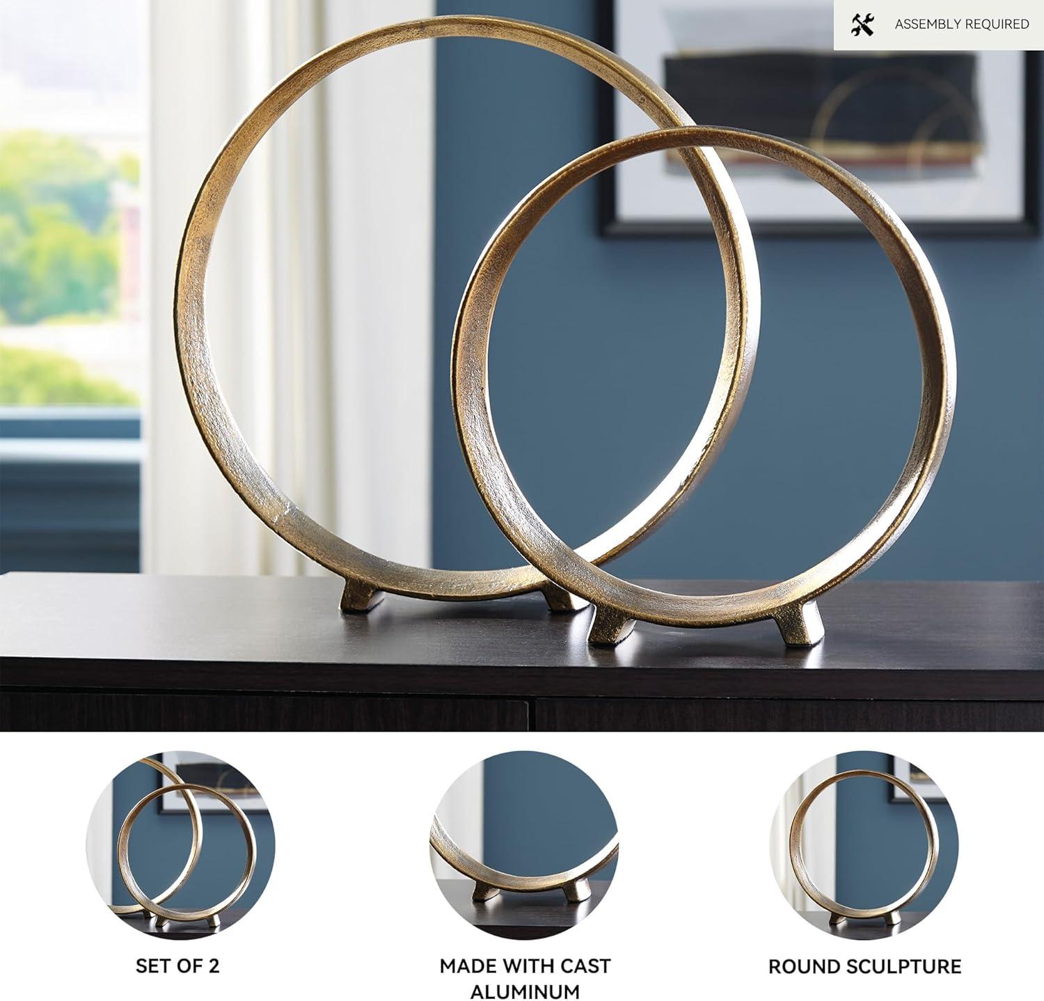 imageSignature Design by Ashley Ryandale Round Metal Sculpture Antique Pewter FinishAntique Brass Finish