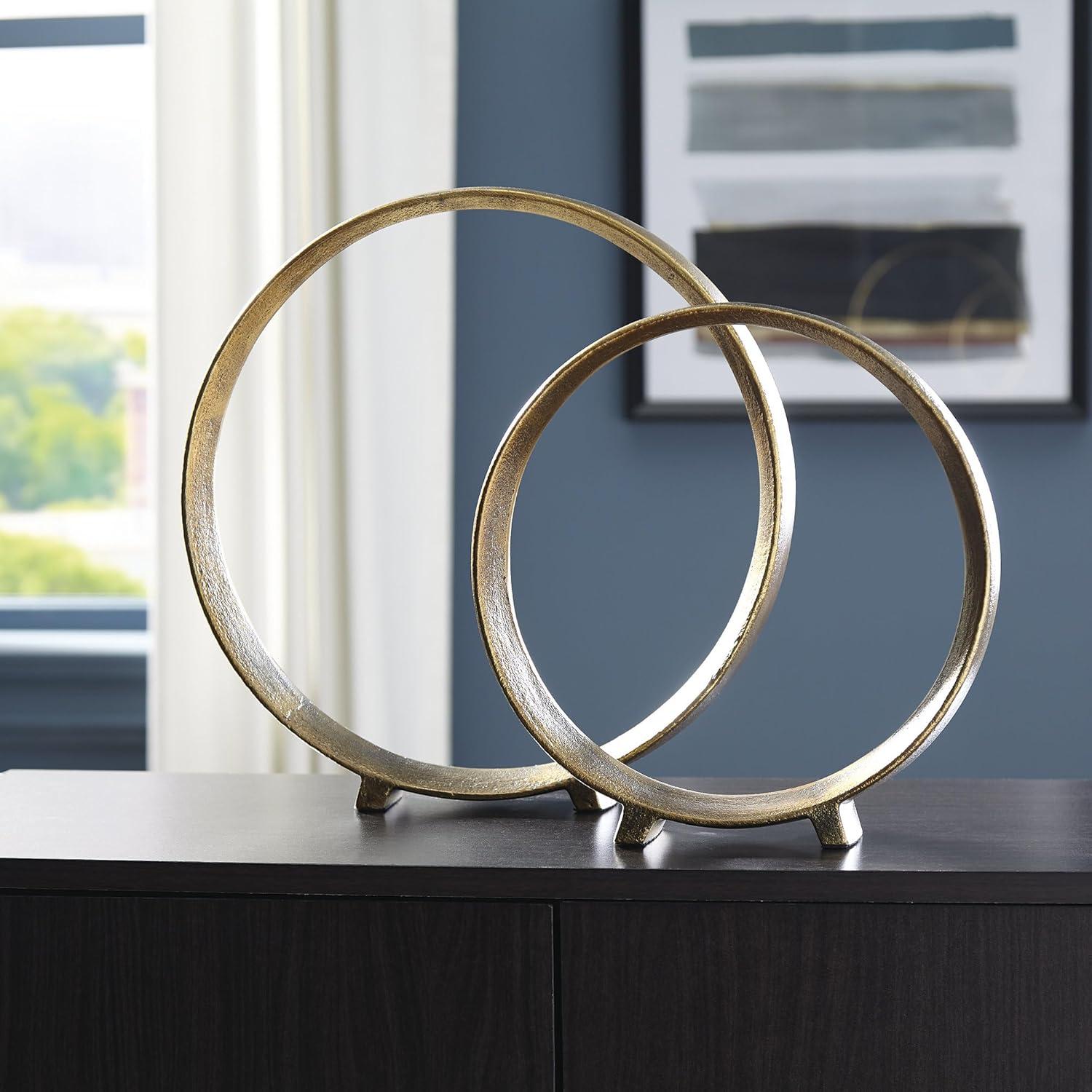 imageSignature Design by Ashley Ryandale Round Metal Sculpture Antique Pewter FinishAntique Brass Finish