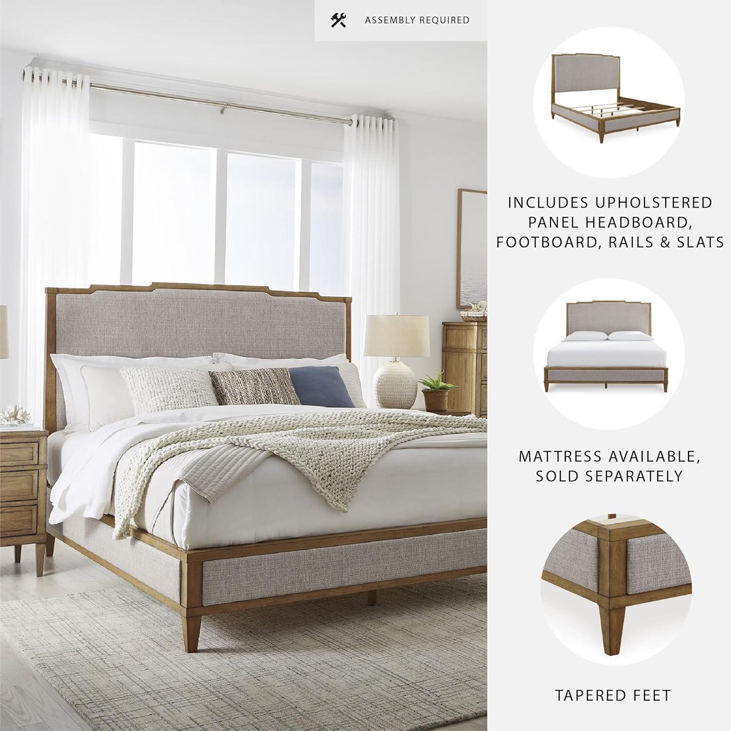imageSignature Design by Ashley Sharlance Transitional Queen Upholstered Panel Bed Foundation or Box Spring Needed Gray amp Light BrownCalifornia King Upholstered Panel Bed