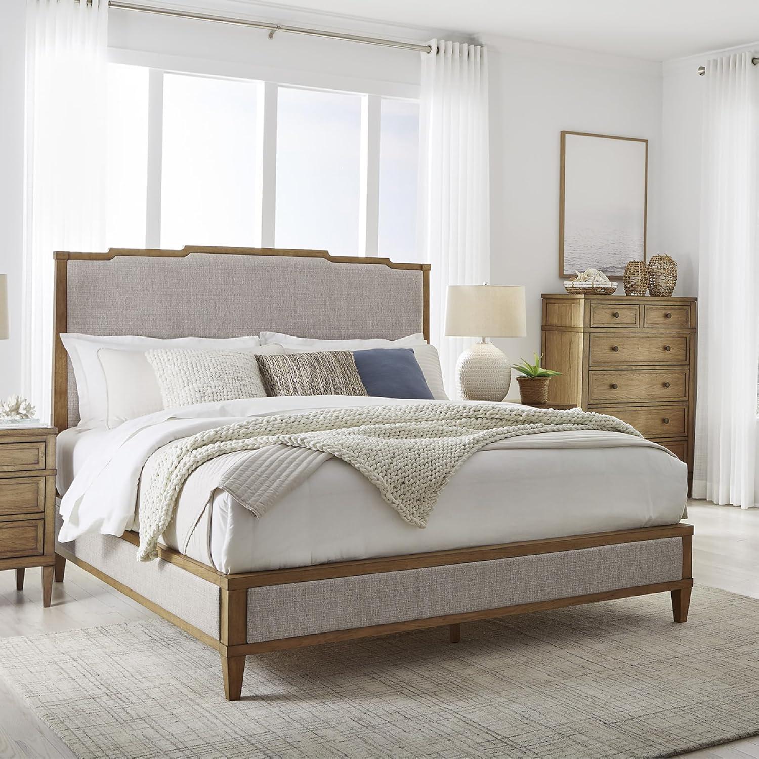 imageSignature Design by Ashley Sharlance Transitional Queen Upholstered Panel Bed Foundation or Box Spring Needed Gray amp Light BrownKing Upholstered Panel Bed