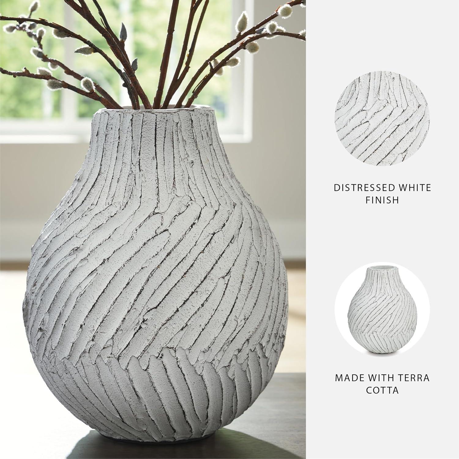 imageSignature Design by Ashley Shelvie Casual Vase with Distressed Finish White amp Black