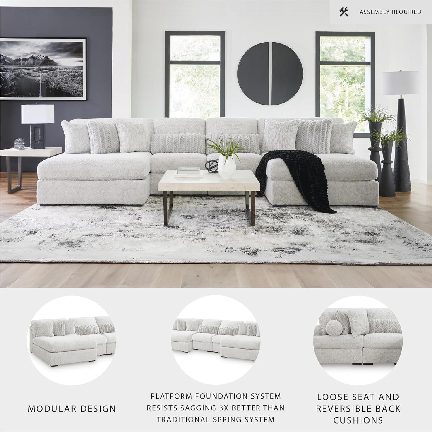 imageSignature Design by Ashley Snodoodle Straight Contemporary 3Piece Sectional with Removable Cushion and Reversible Cushion White4Piece Sectional with Chaise