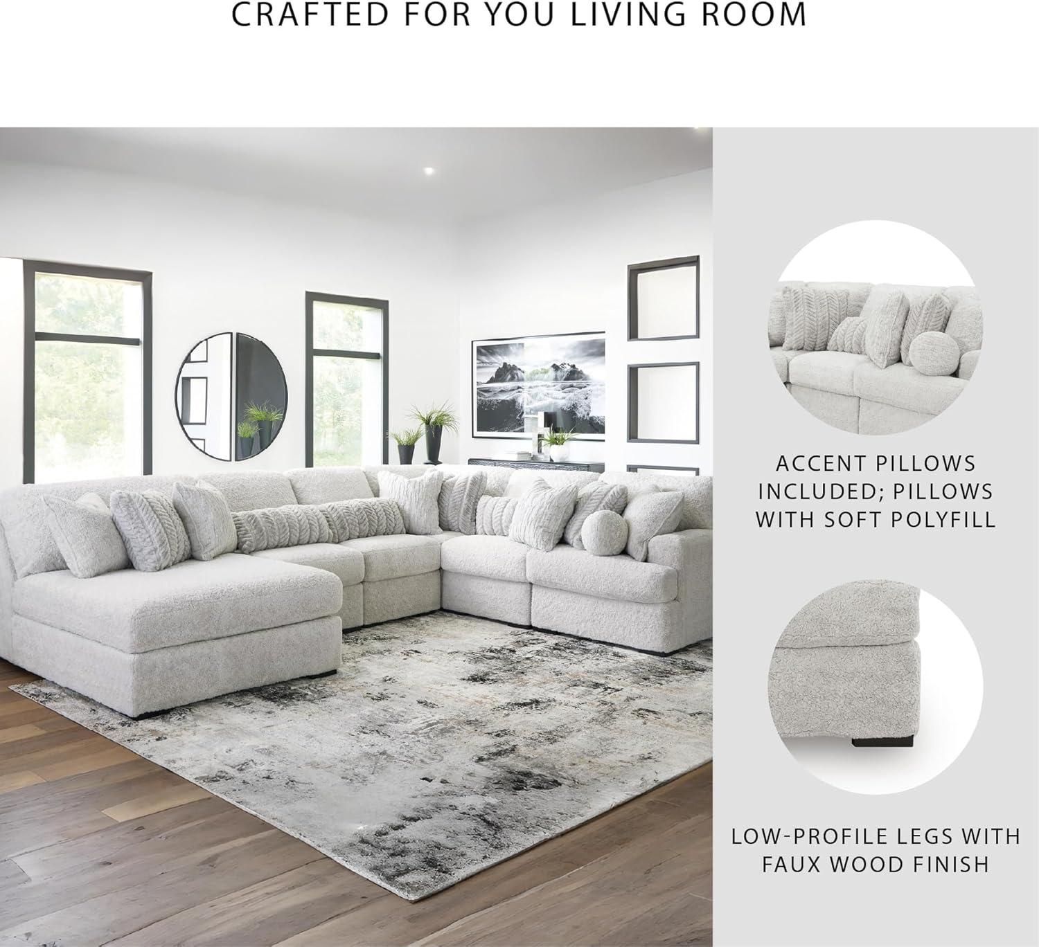 imageSignature Design by Ashley Snodoodle Straight Contemporary 3Piece Sectional with Removable Cushion and Reversible Cushion WhiteLeft Hand 6Piece Sectional with Chaise