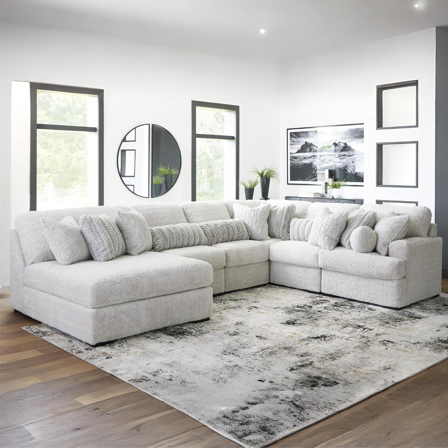 imageSignature Design by Ashley Snodoodle Straight Contemporary 3Piece Sectional with Removable Cushion and Reversible Cushion WhiteLeft Hand 6Piece Sectional with Chaise