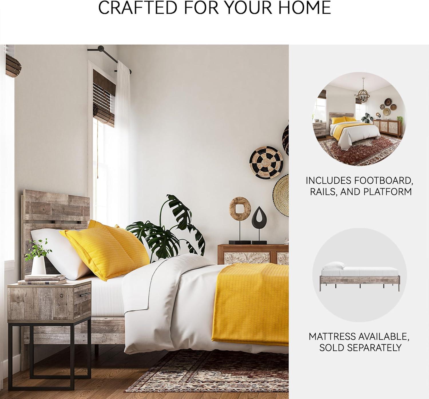 imageSignature Design by Ashley Socalle Contemporary Panel Platform Bed Foundation or Box Spring Not Needed Queen BeigeRustic Natural