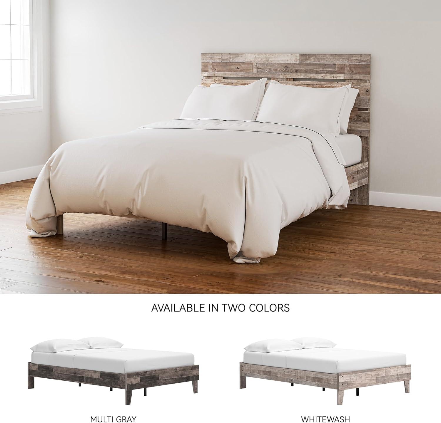 imageSignature Design by Ashley Socalle Contemporary Panel Platform Bed Foundation or Box Spring Not Needed Queen BeigeRustic Natural