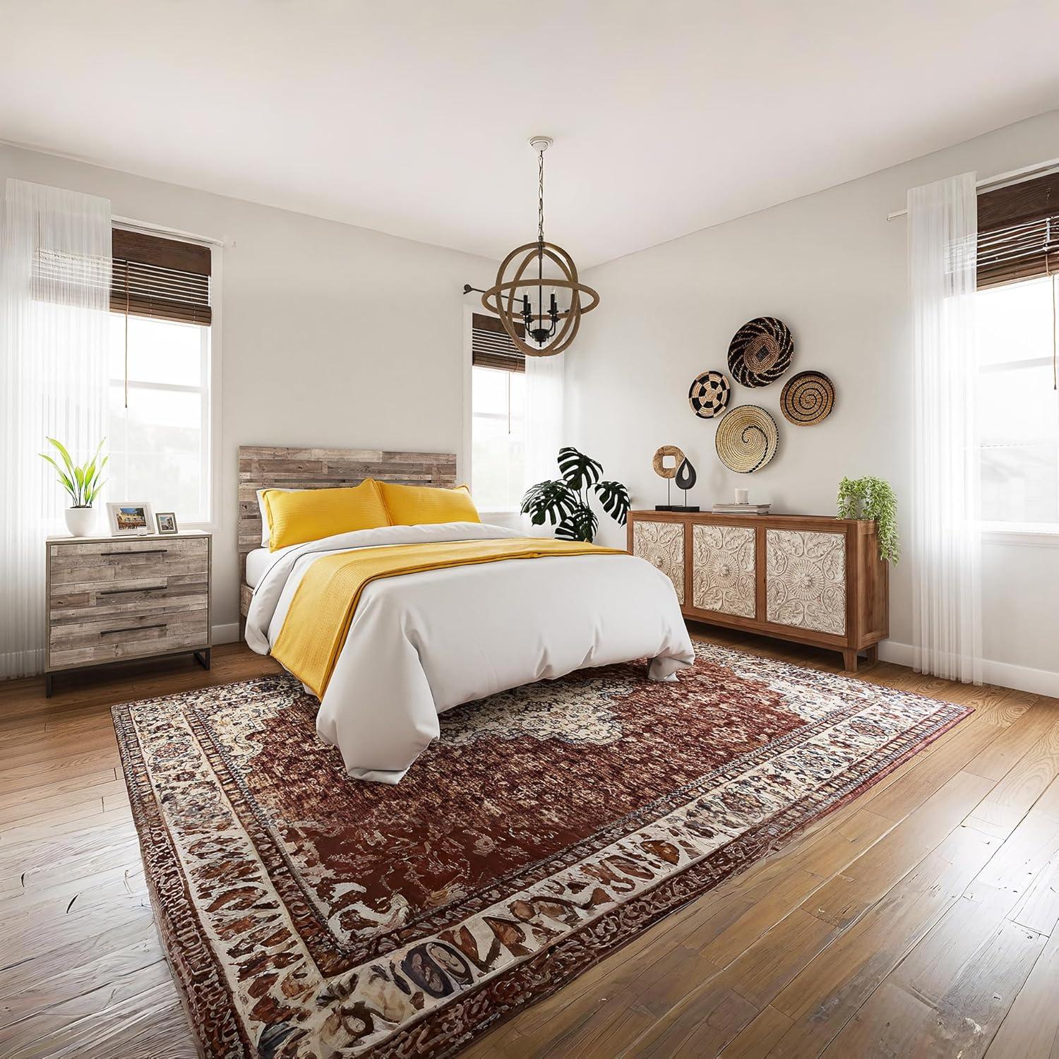 imageSignature Design by Ashley Socalle Contemporary Panel Platform Bed Foundation or Box Spring Not Needed Queen BeigeRustic Natural