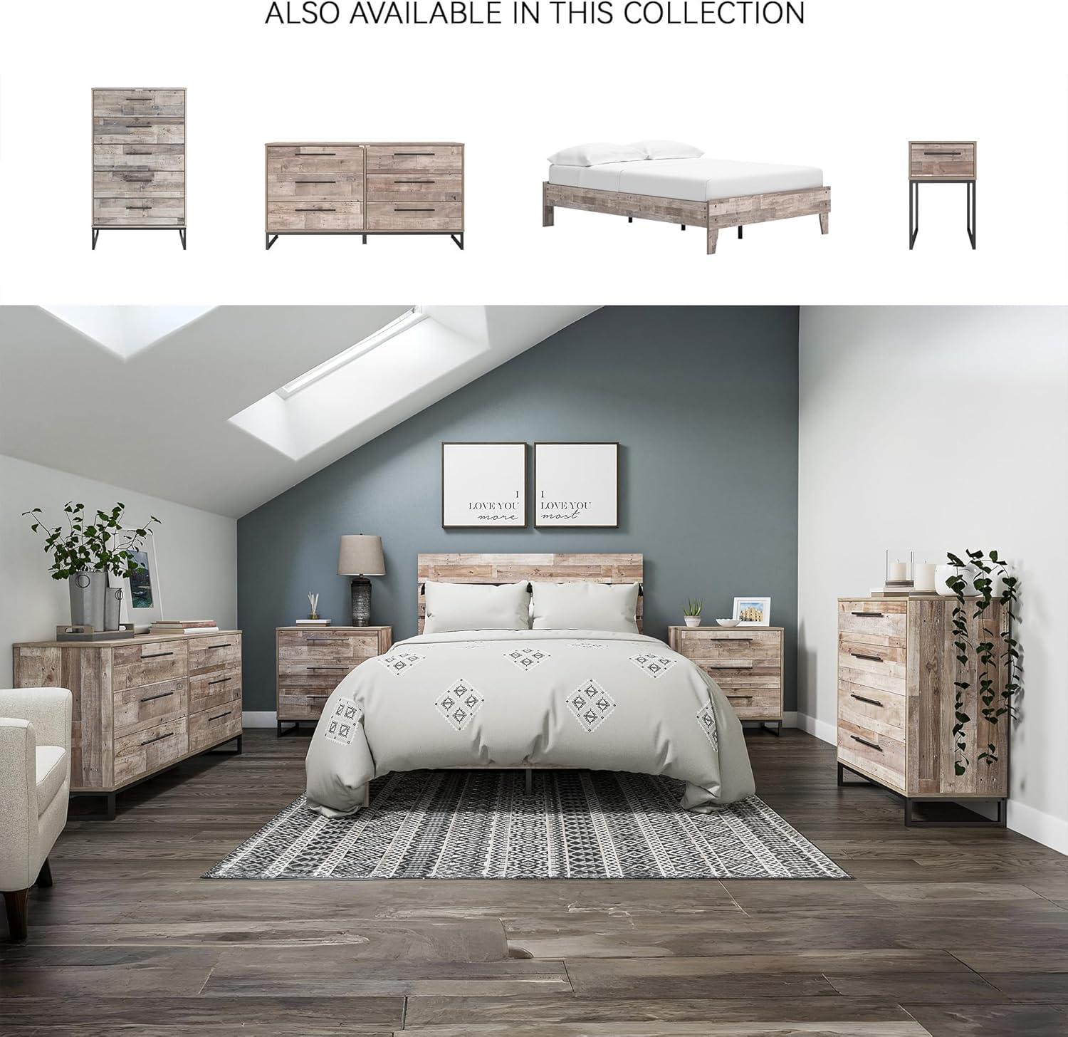 imageSignature Design by Ashley Socalle Contemporary Panel Platform Bed Foundation or Box Spring Not Needed Queen BeigeRustic Natural