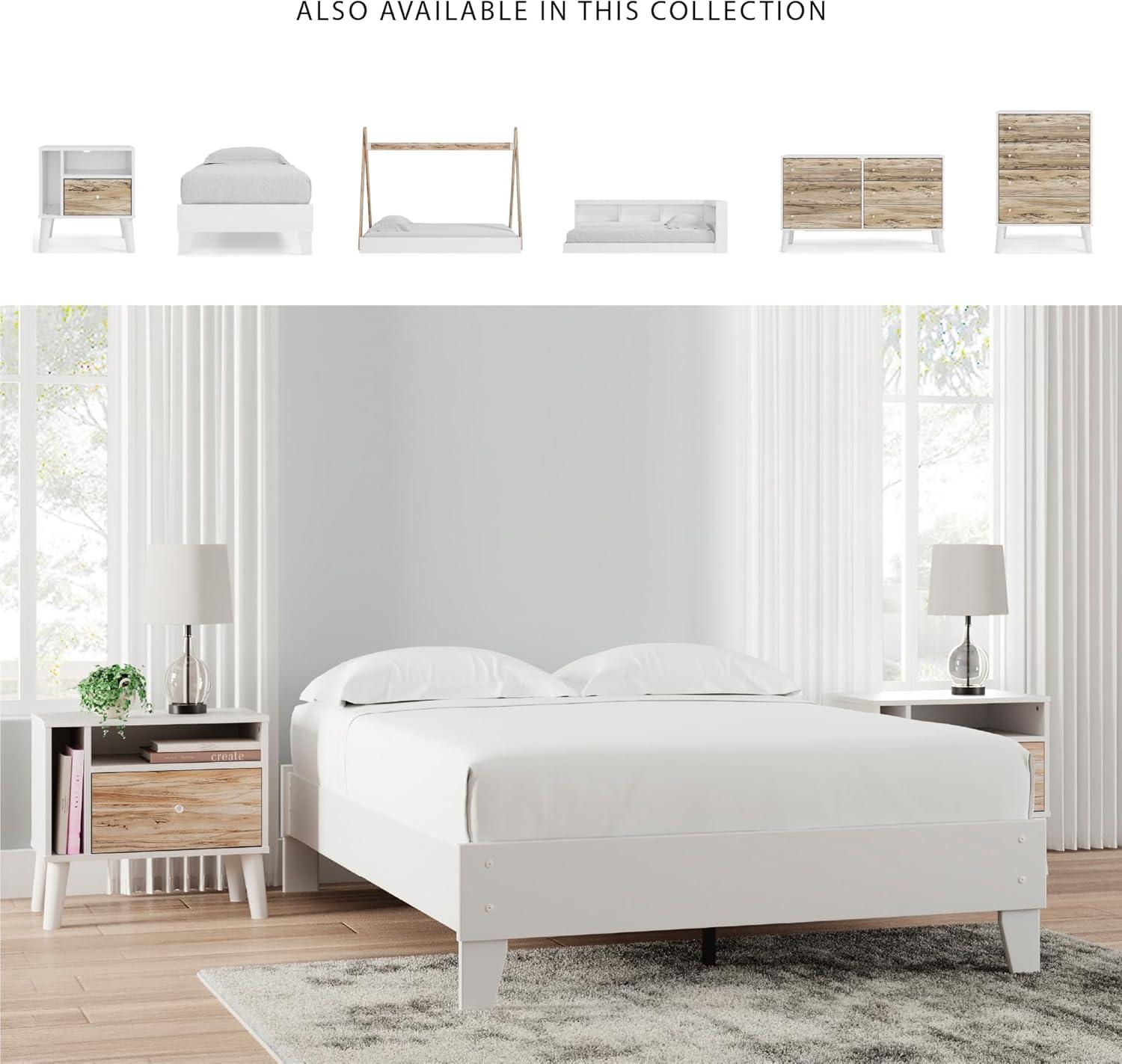 imageSignature Design by Ashley Socalle Contemporary Panel Platform Bed Foundation or Box Spring Not Needed Queen BeigeWhite